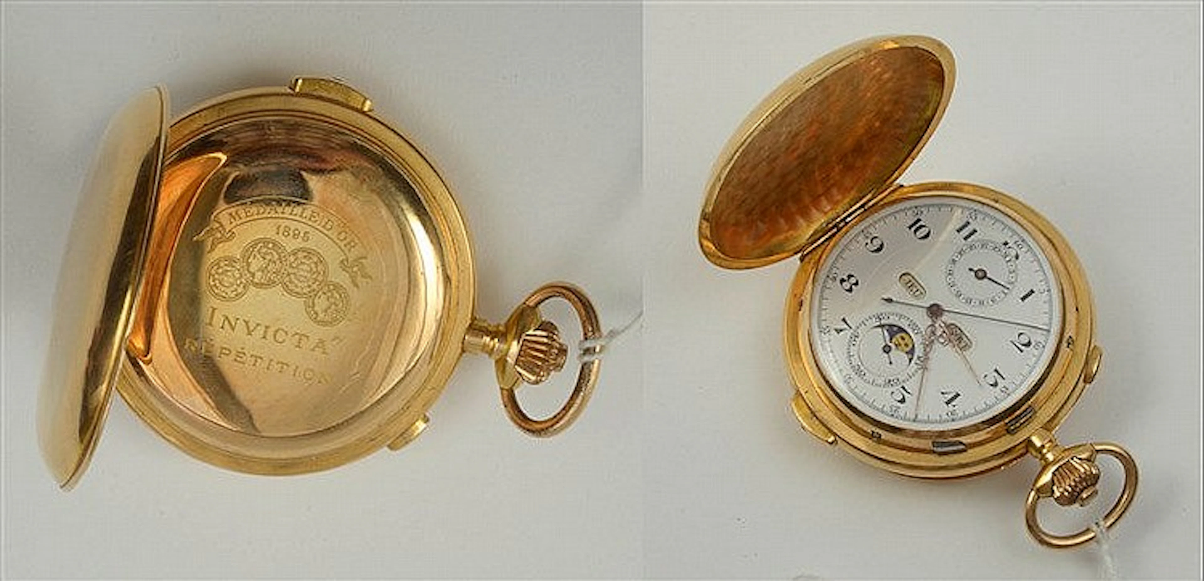 Montre gousset en or jaune 18 carats à répétition avec les phases de la lun