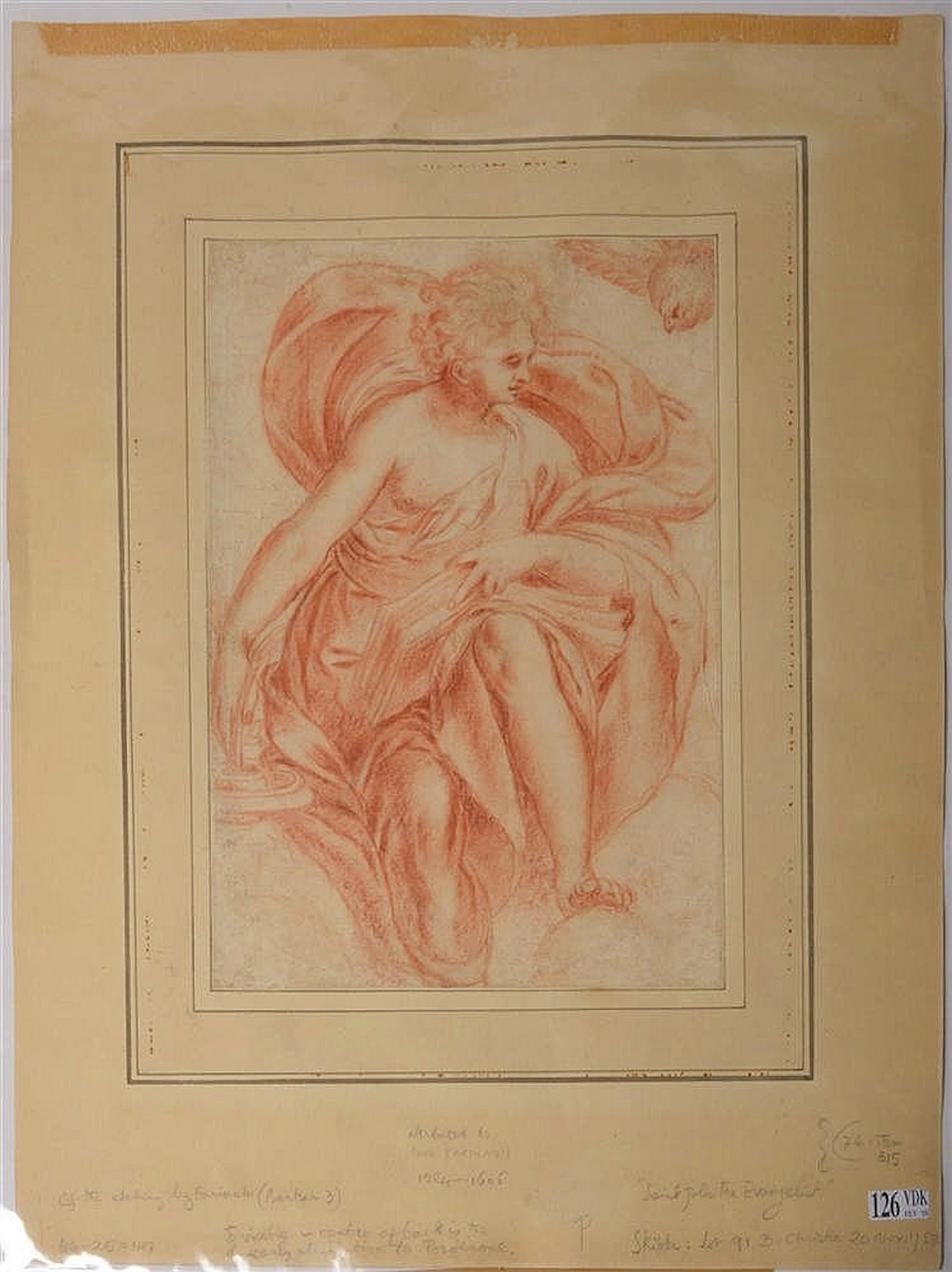 FARINATI Paolo (1524 - 1606) - "Saint Jean l'Evangeliste", dessin au cra