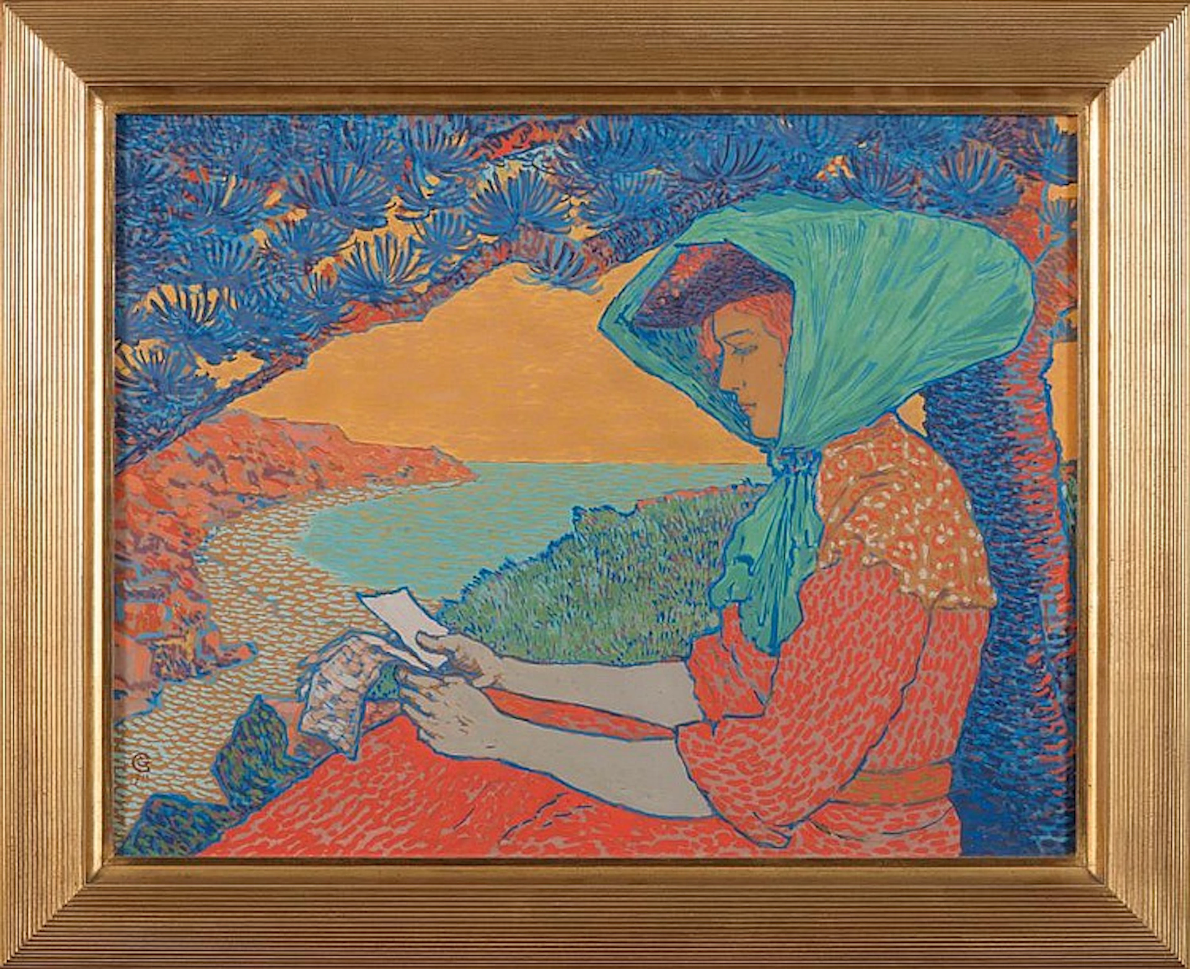 "La lecture au rocher" gouache sur papier