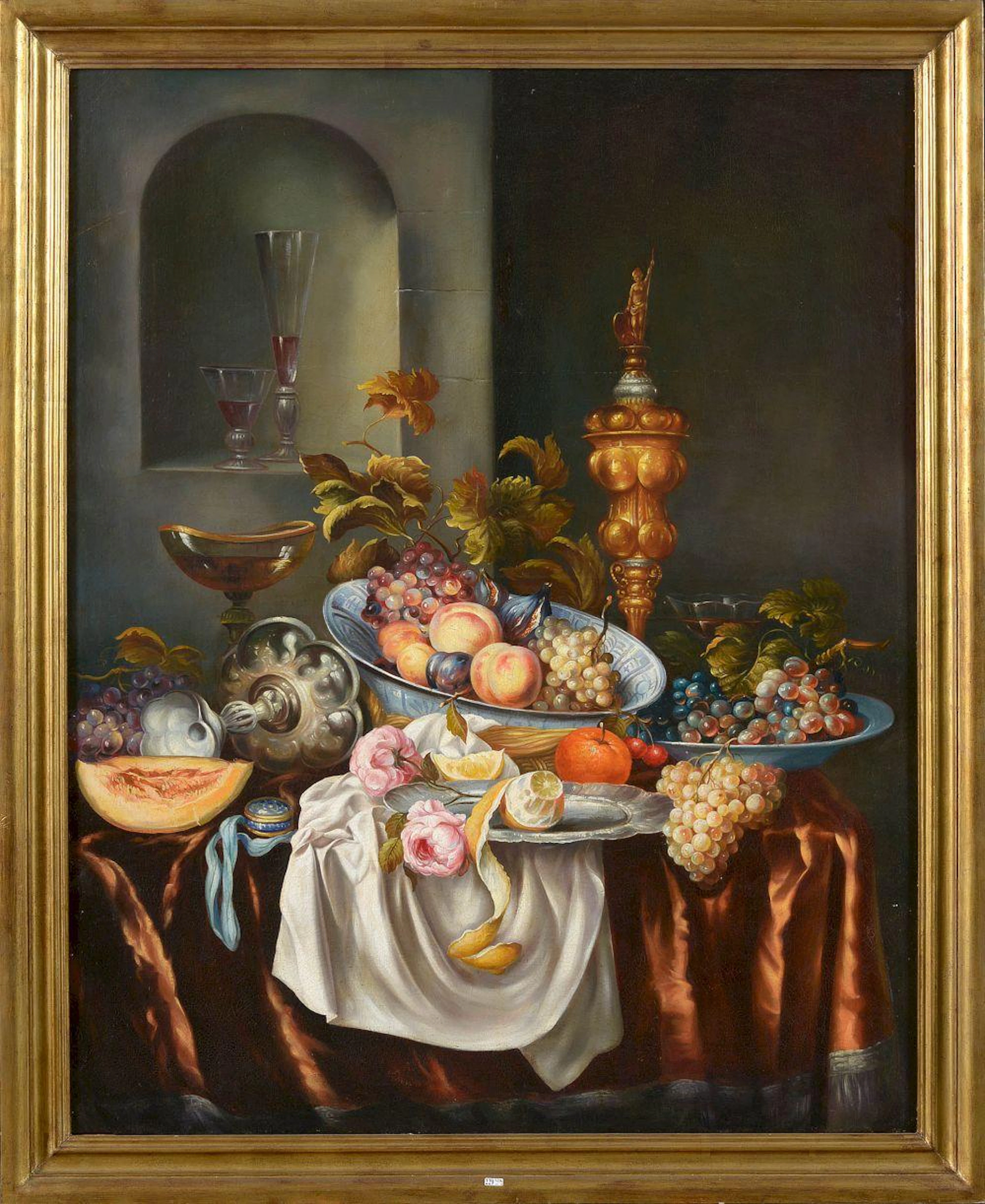 Huile sur toile "Nature morte aux fruits et à l'hanap"