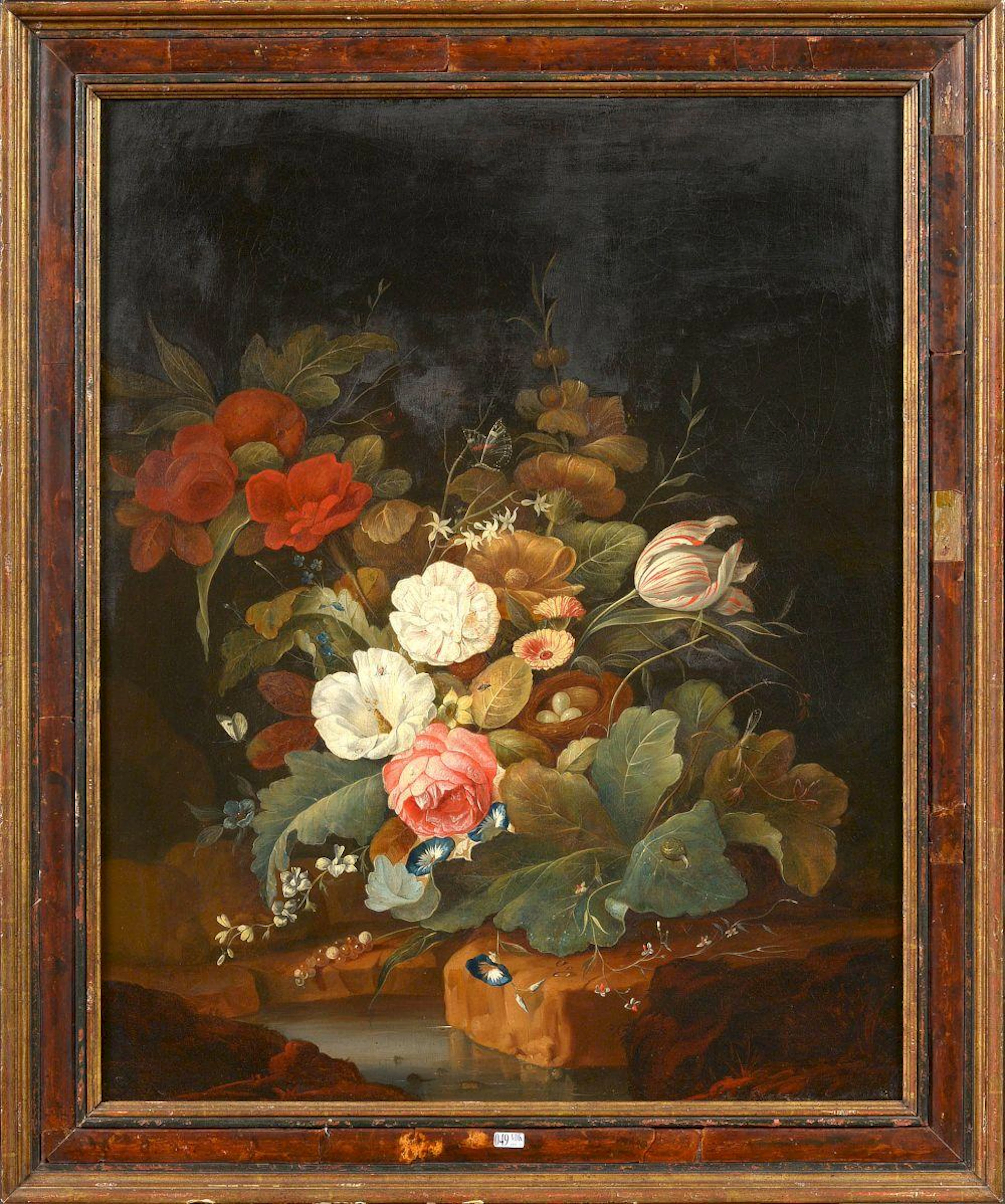 Huile sur toile marouflée sur toile "Nature morte au bouquet de fleurs"