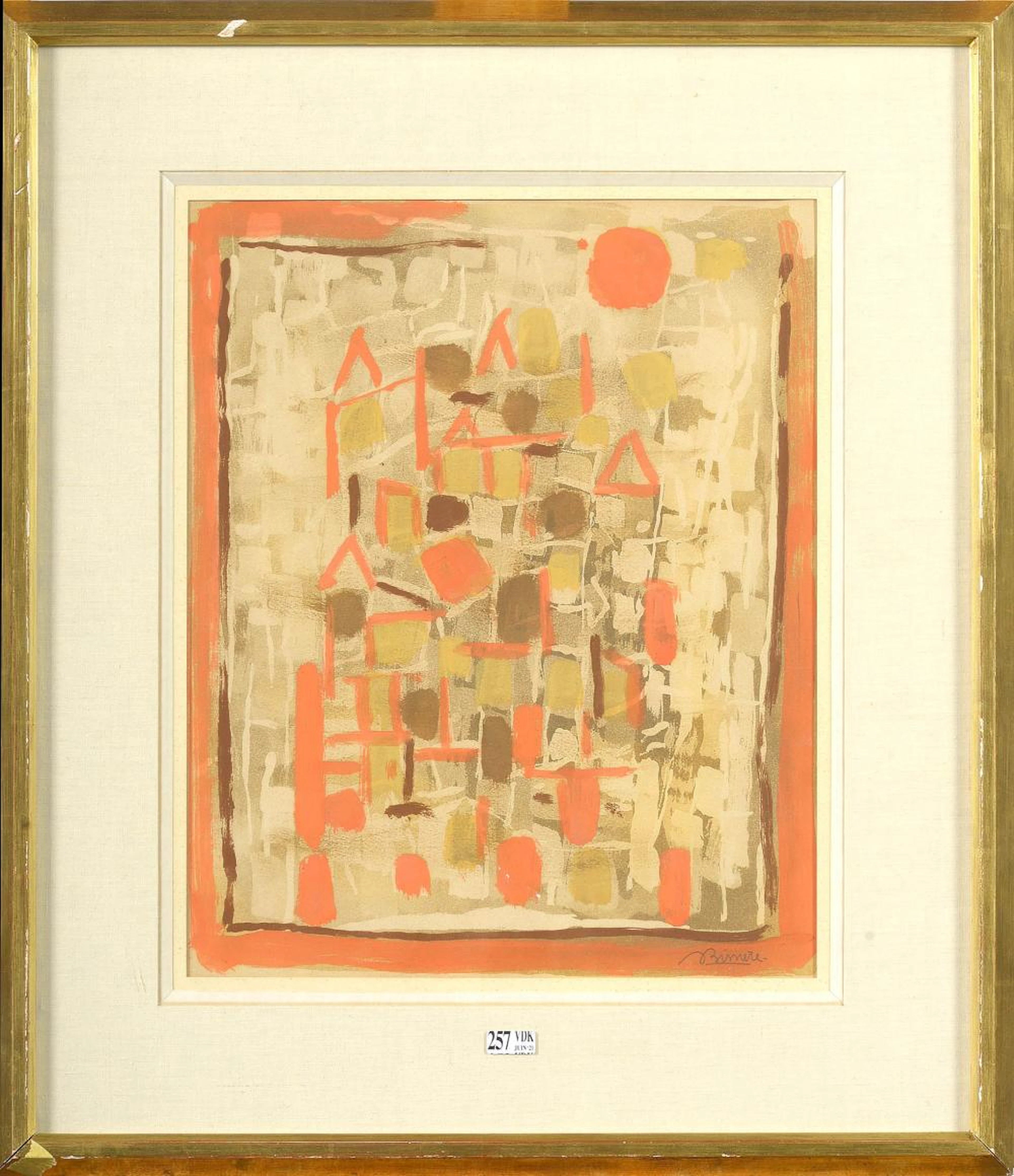 Gravures "Composition" lithographie réhaussée de gouache sur papier. Sig