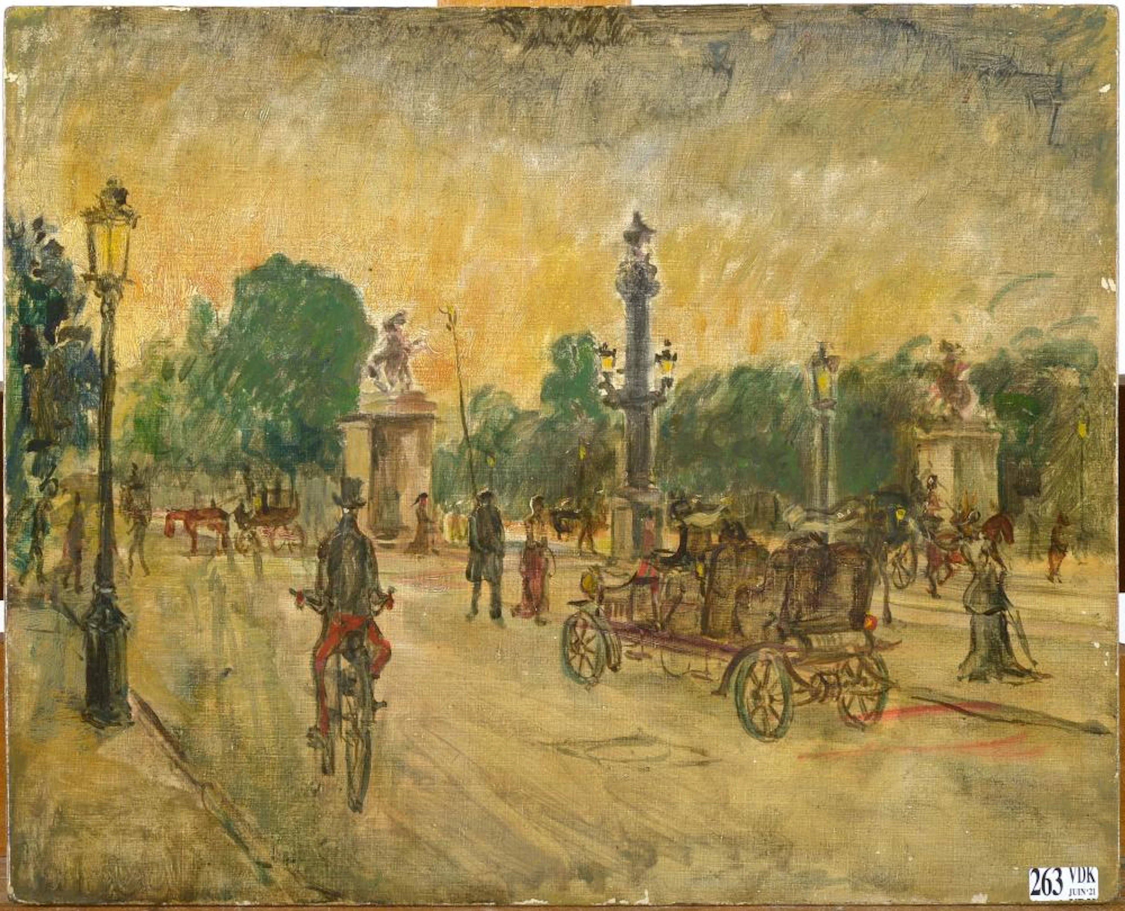 Tableaux Huile sur carton entoilé "Vue de la Place de la Concorde animée