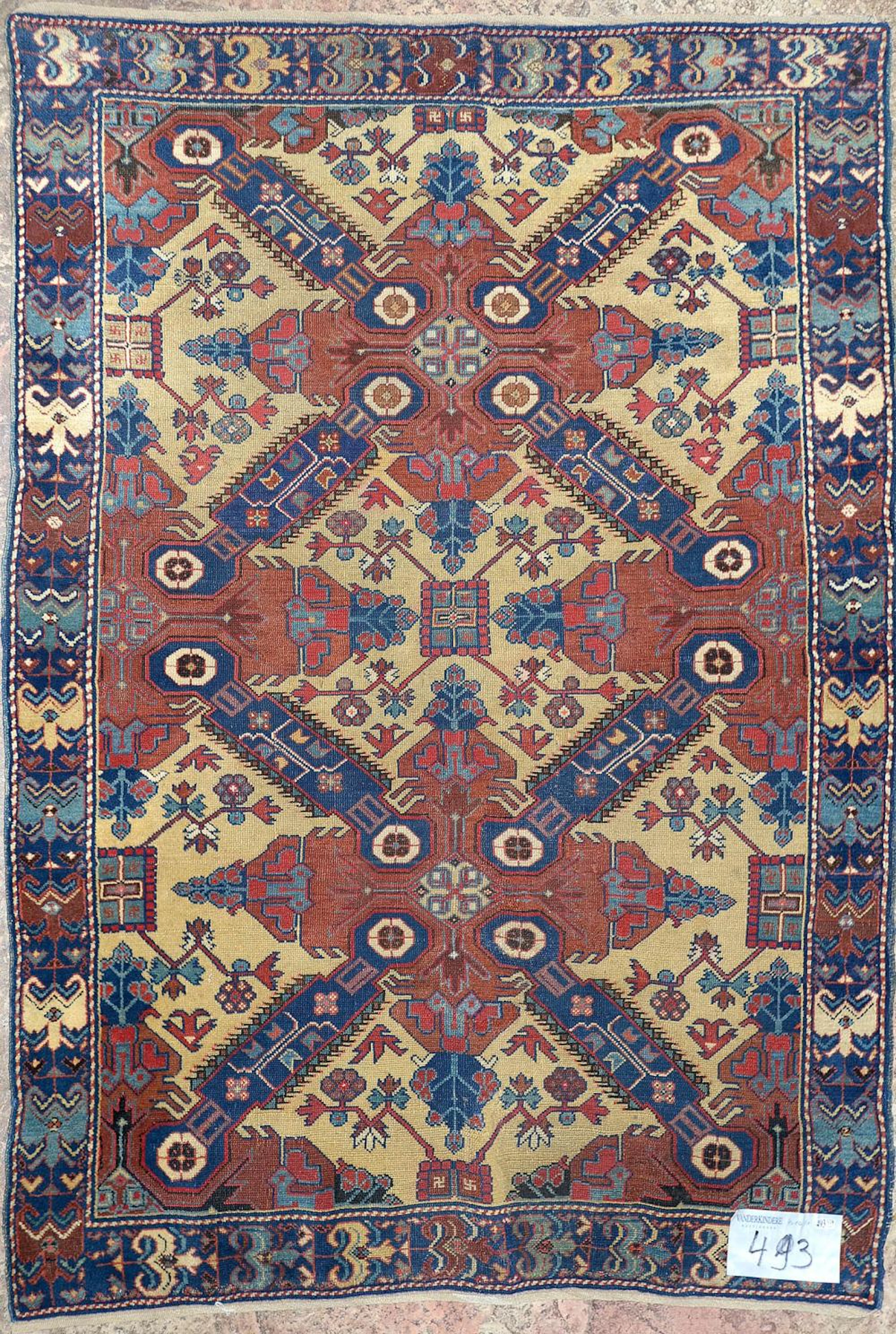 Tapis Petite carpette Kouba - Kazak en laine à décor géométrique. Travai
