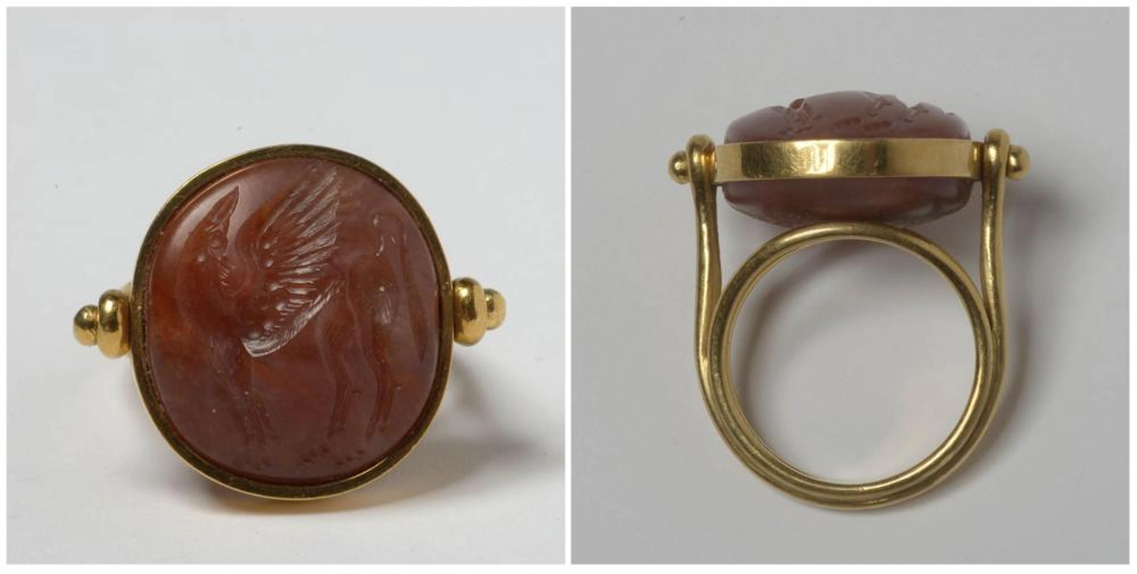 Bague sertie d'une intaille en cornaline gravée d'un...