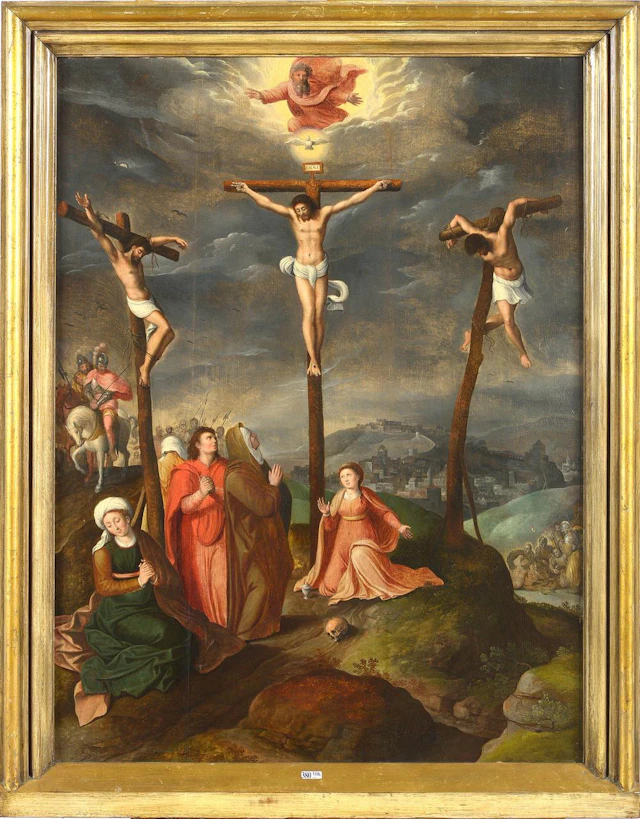 COECKE VAN AELST Pieter (1502 - 1550) - Huile sur panneau de chêne "Le Golgotha"
