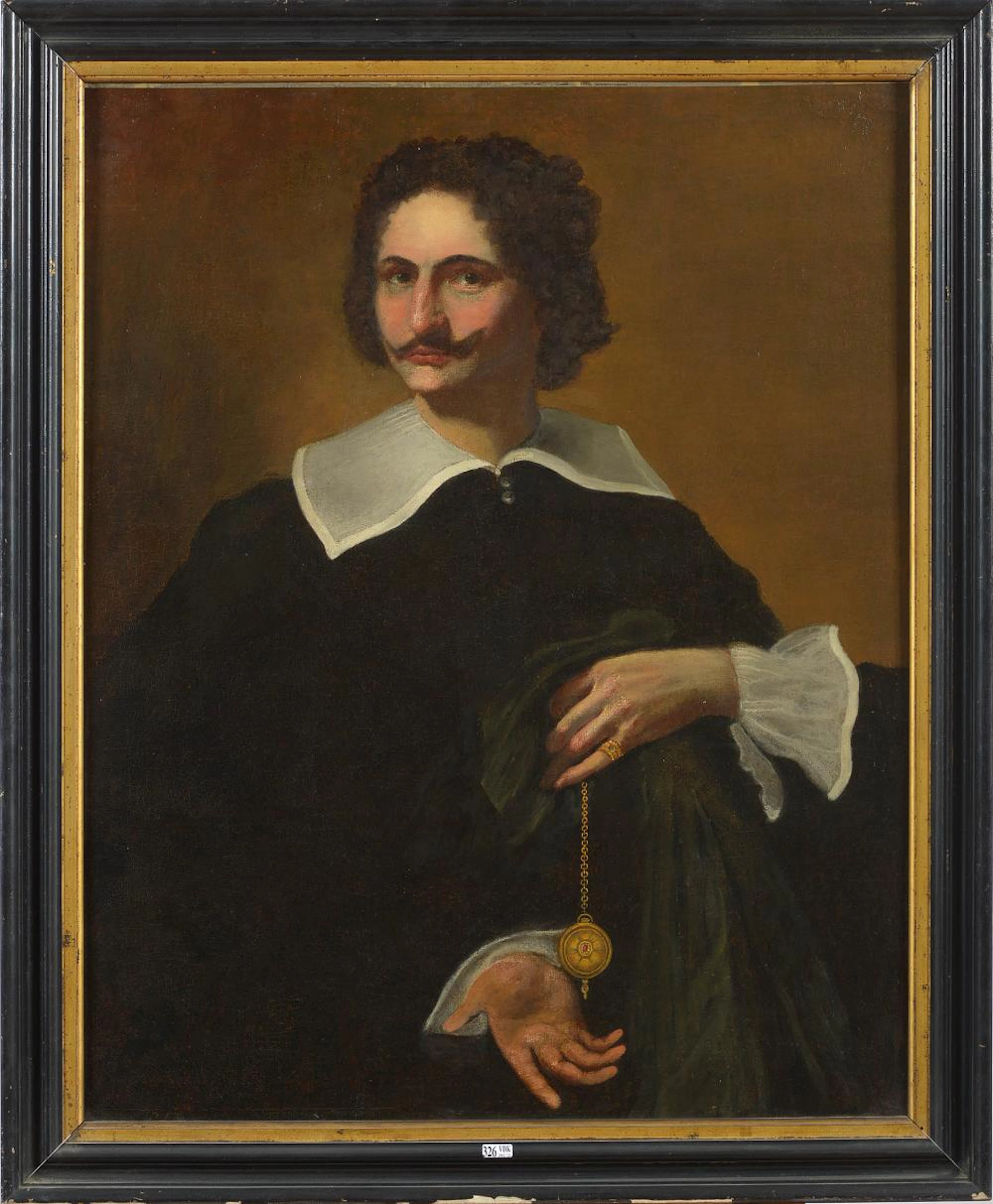 Huile sur toile marouflée sur toile "Portrait d'un homme à la montre gousset"