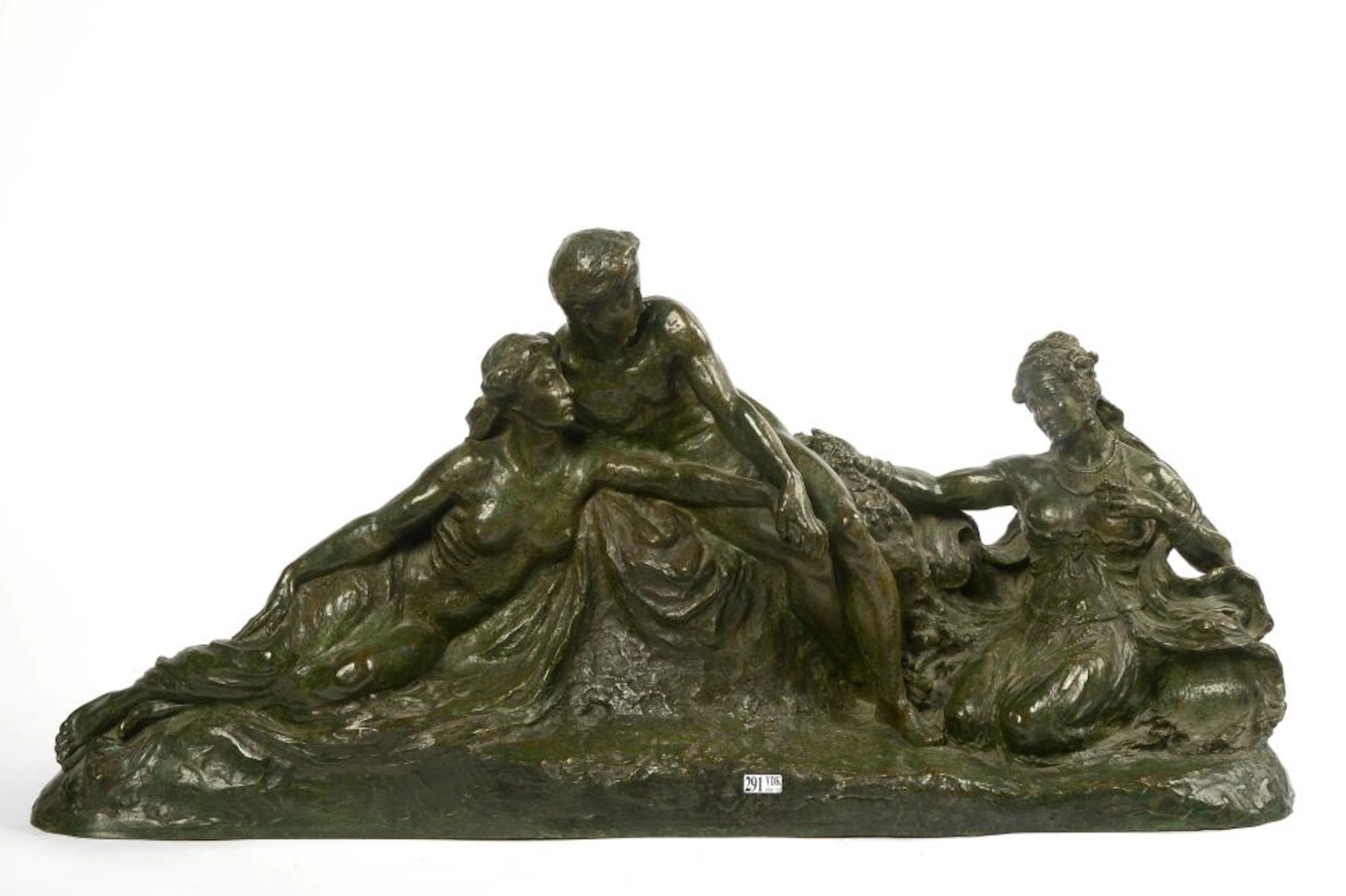 "La tentation" en bronze à patine verte. Signé A. Puttemans et da