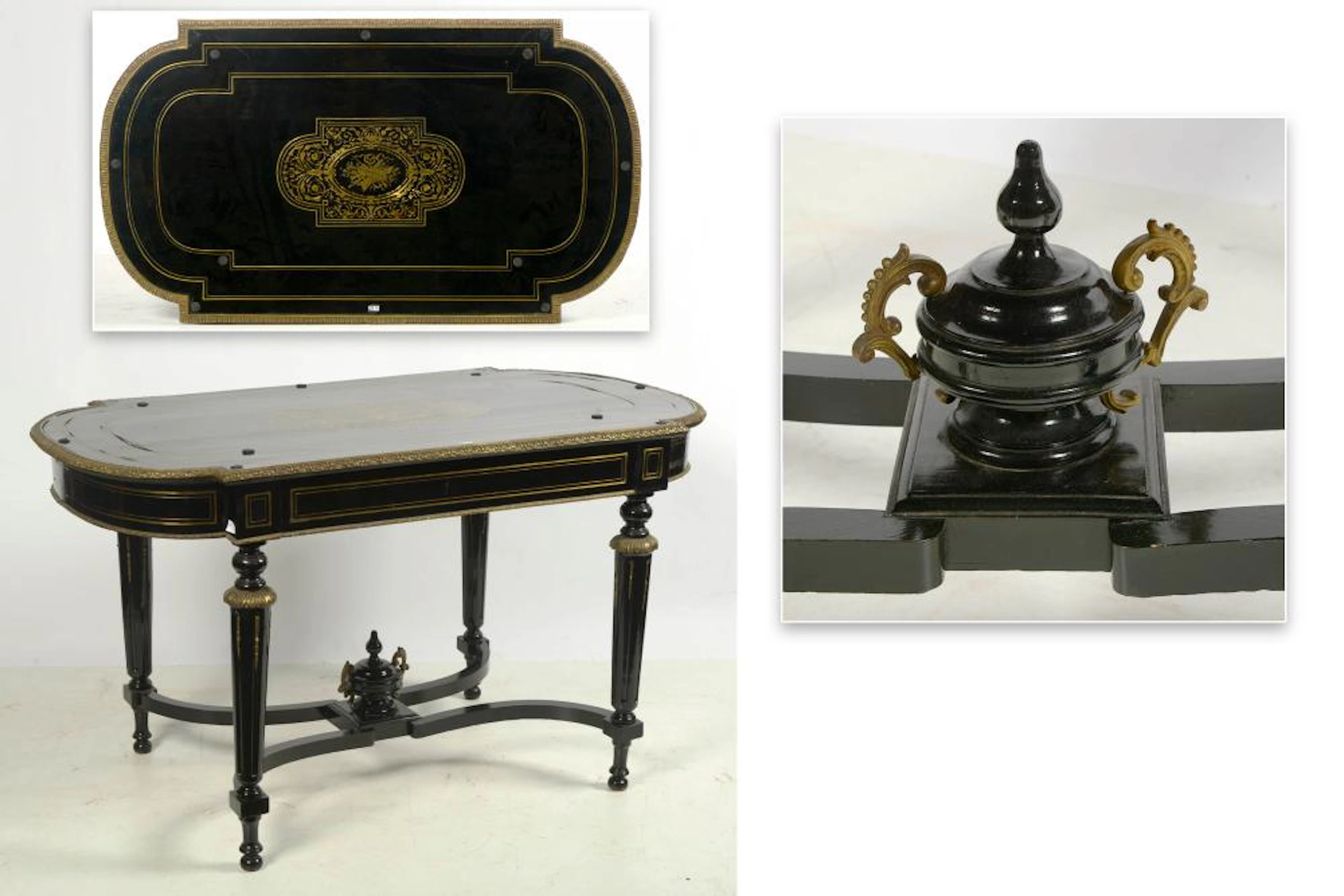 Table de milieu Napoléon III ouvrant pas un tiroir, en bois noirc