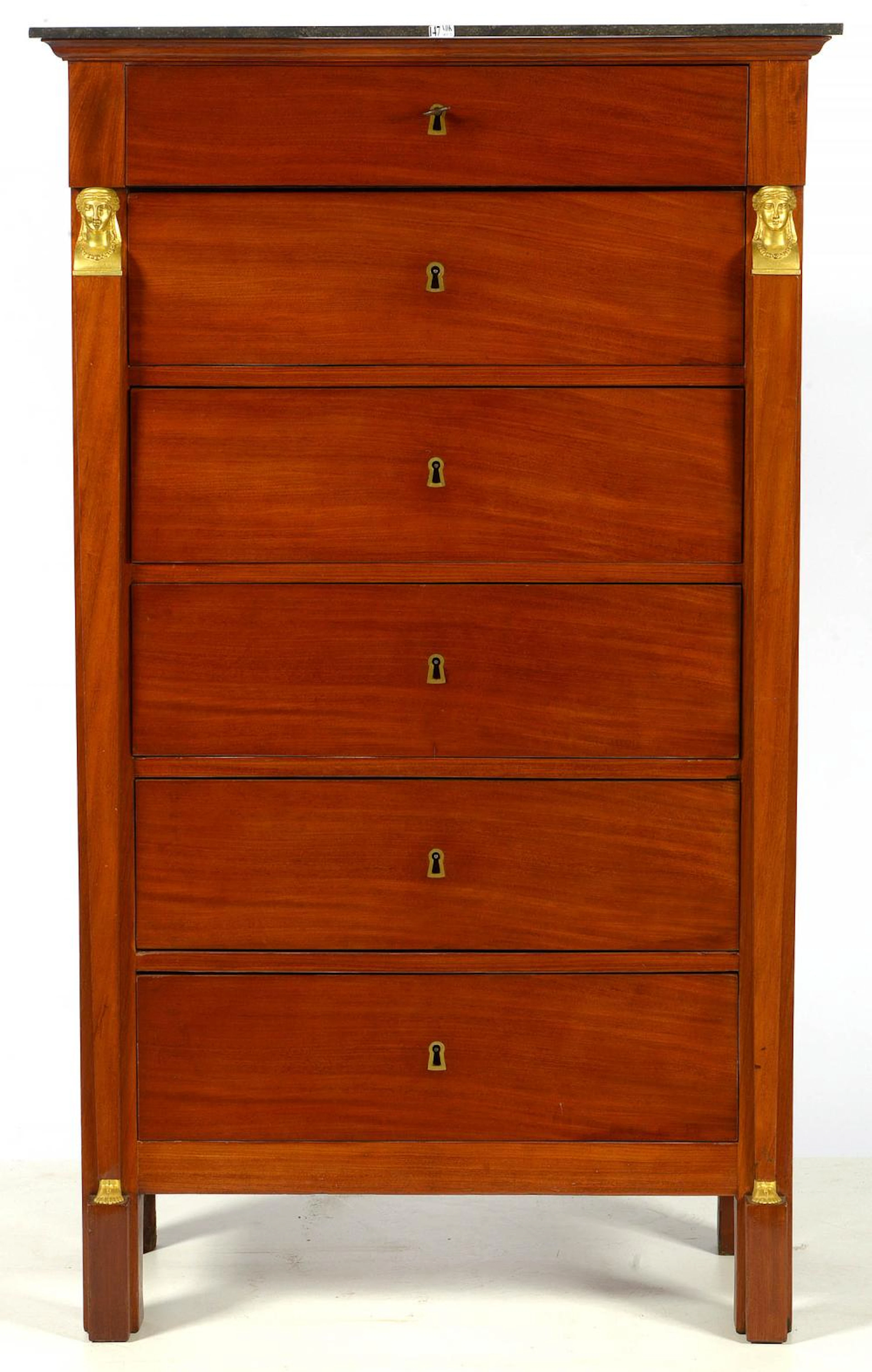 Mobilier Semainier Empire en acajou ouvrant par six...