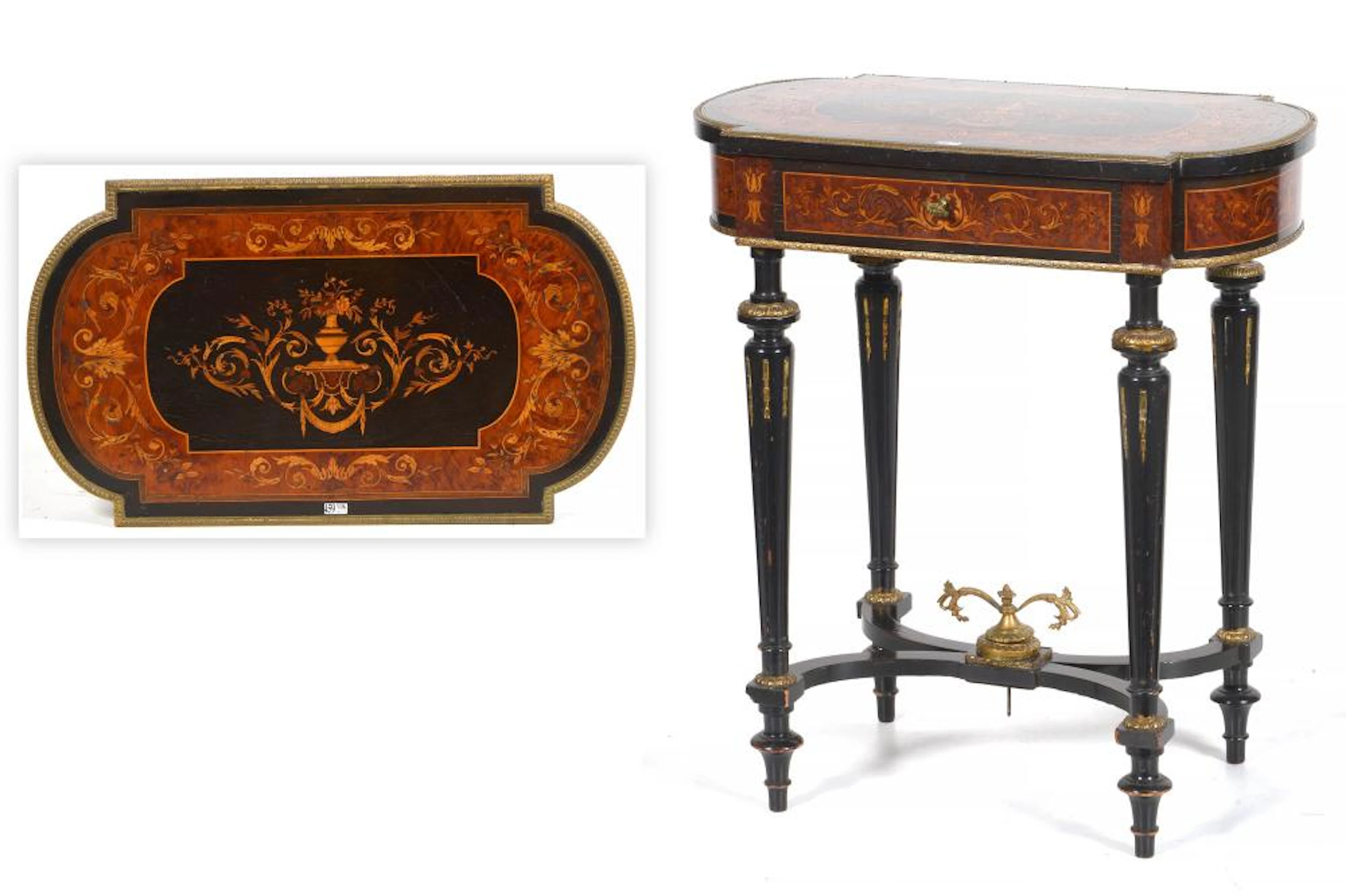 Meuble à couture Napoléon III en bois noirci et ma?