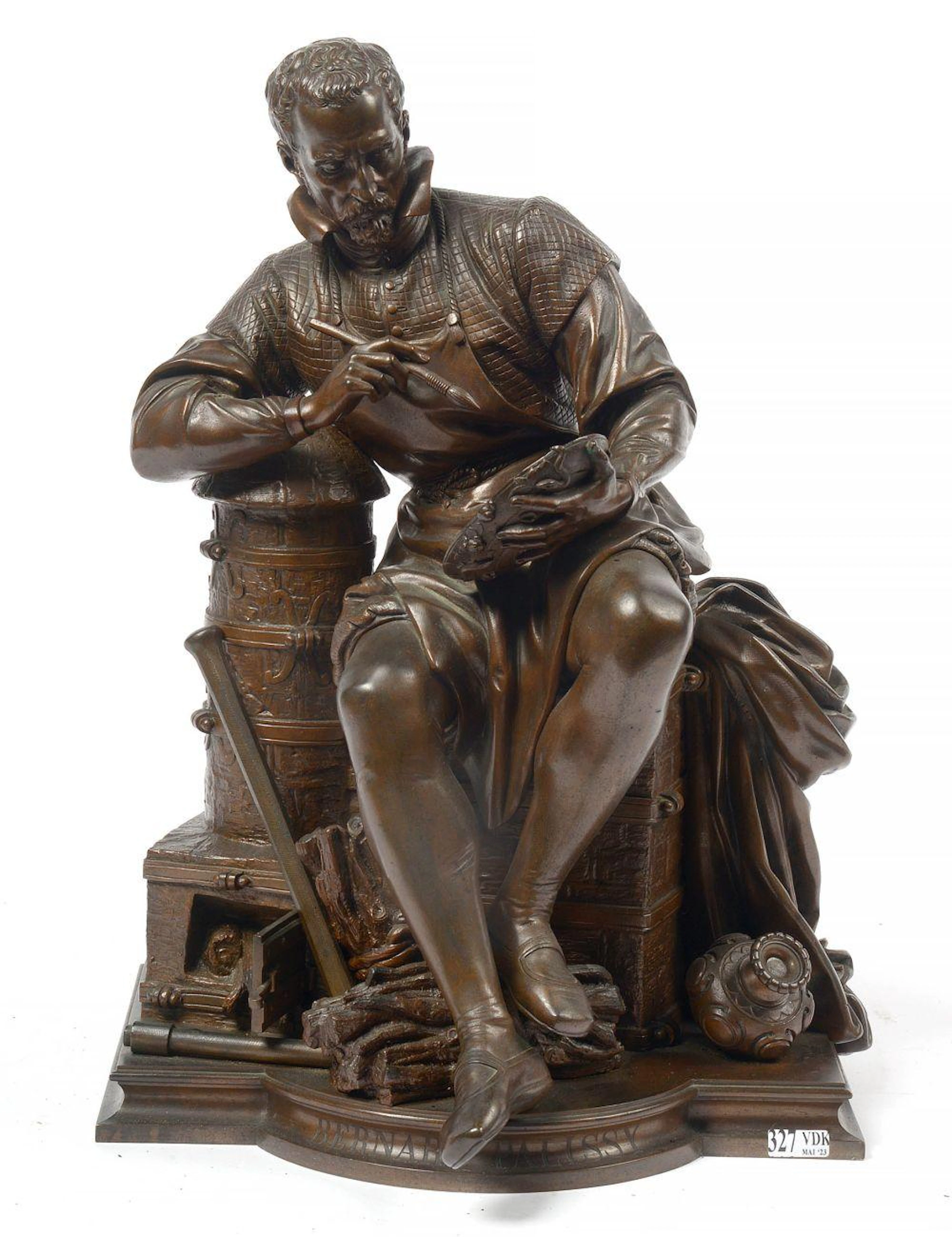 "BERNARD PALISSY" EN BRONZE À PATINE BRUNE