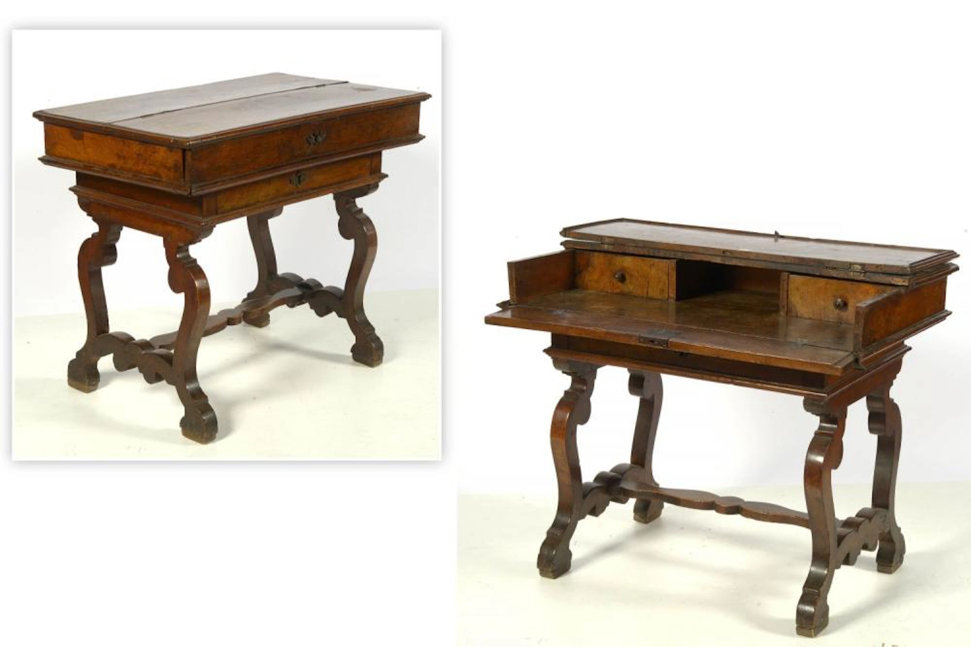 BUREAU SECRÉTAIRE À COUVERCLE RABATTABLE EN NOYER...