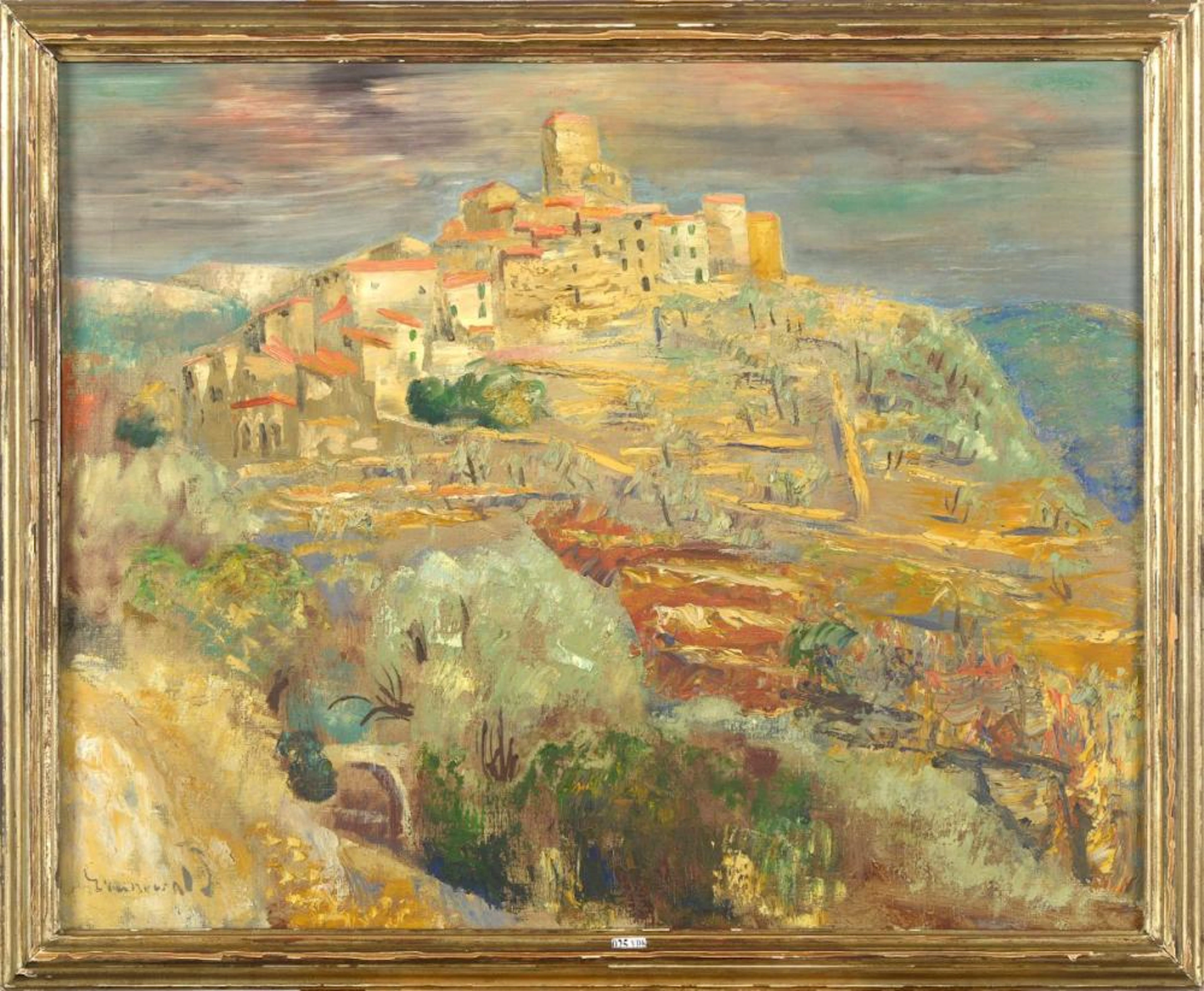 GRÜNEWALD ISAAC HIRSCHE (1889 - 1946) HUILE SUR TOILE "VUE D'UN VILLAGE DU SUD"