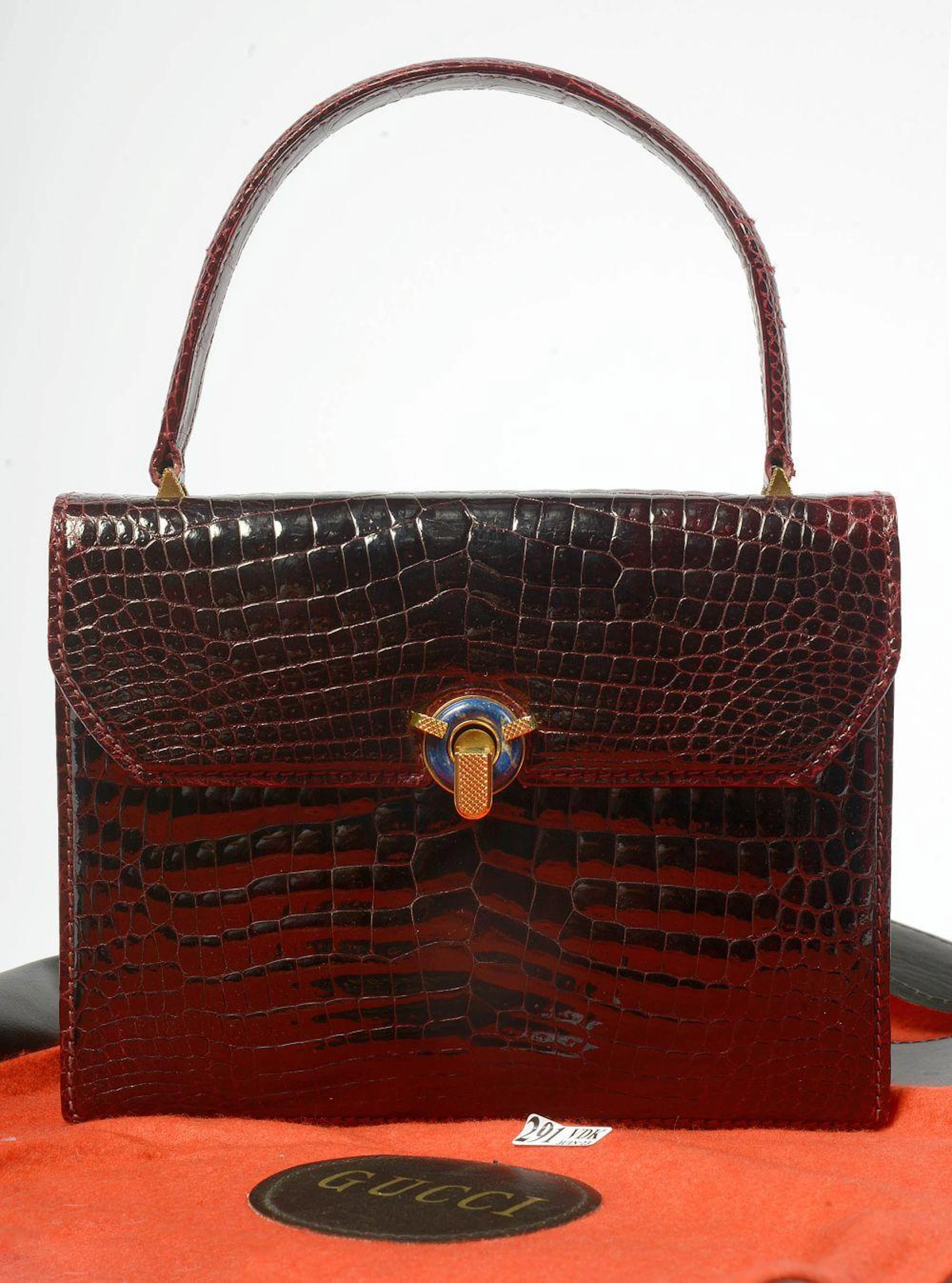 GUCCI SAC À MAIN VINTAGE EN CUIR DE CROCODILE BORDEAUX DE...