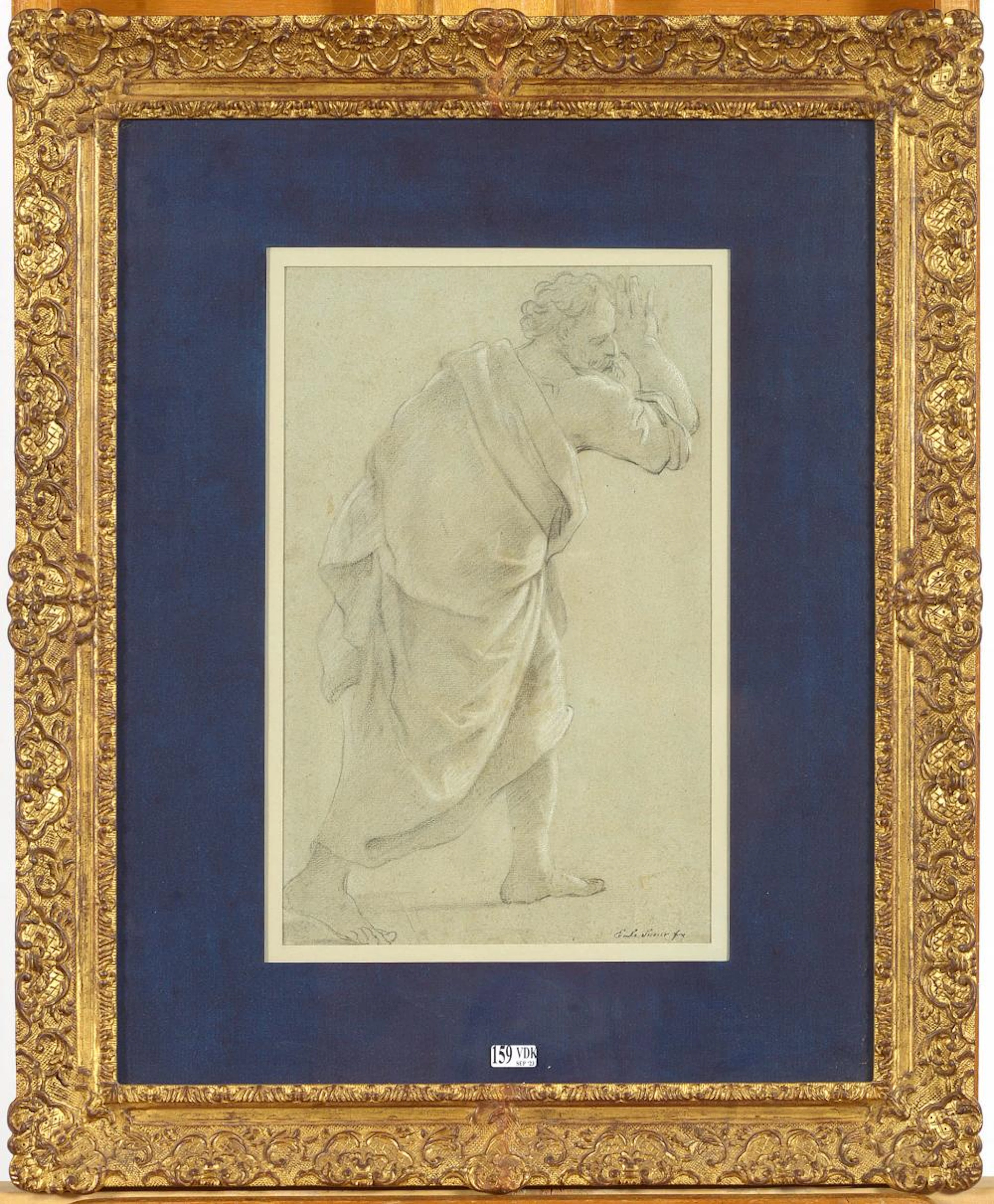 Dessins LE SUEUR Eustache (1616 - 1655) "Saint en pied" pierre noire