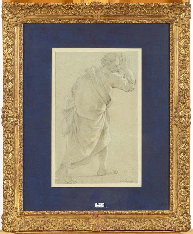 Dessins LE SUEUR Eustache (1616 - 1655) "Saint en pied" pierre noire