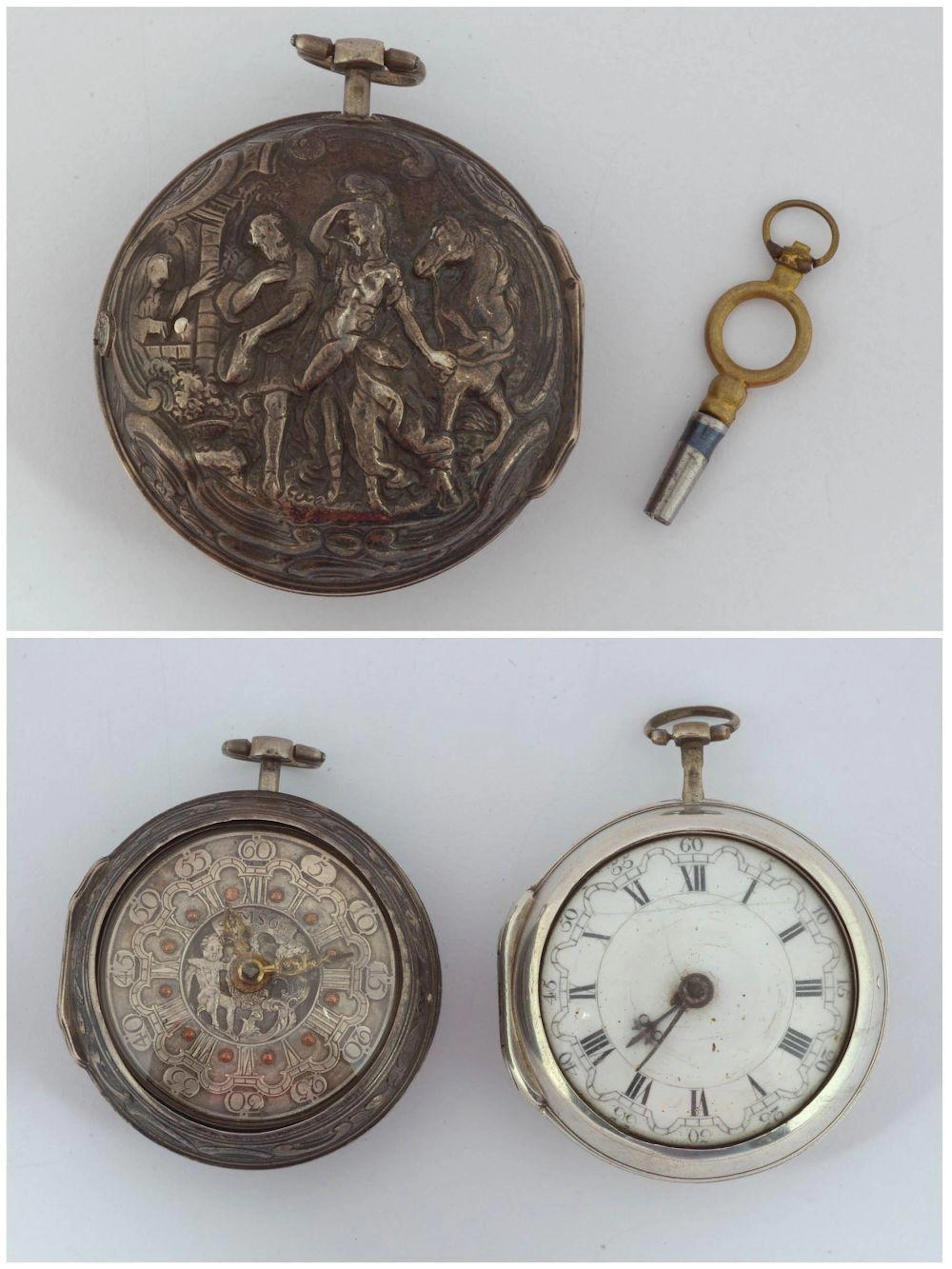 Lot de deux montres gousset en argent. Signées Samson à Londres. Une au ca