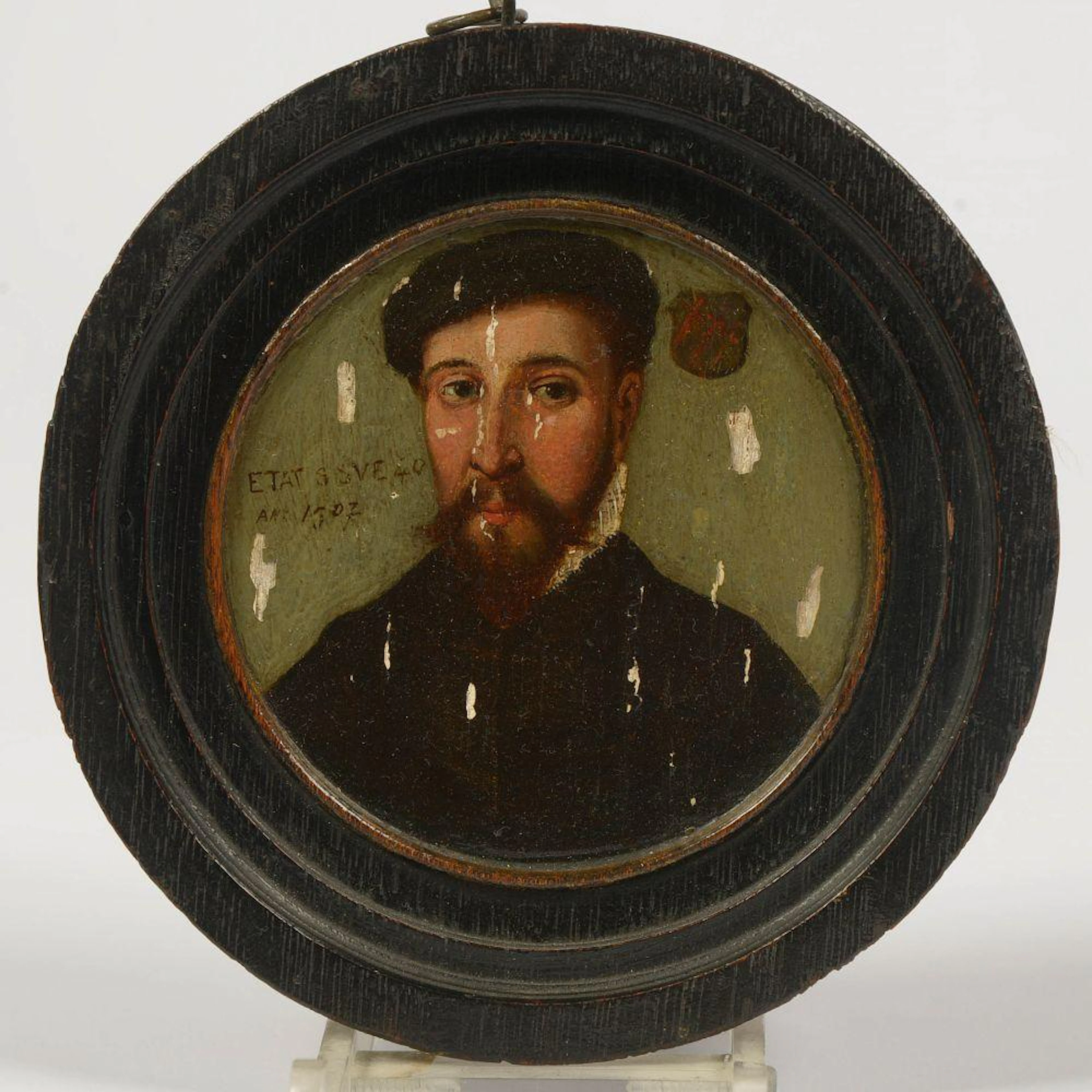 Huile sur panneau de chêne, tondo "Portrait armorié d'un gentilhomme âgé d