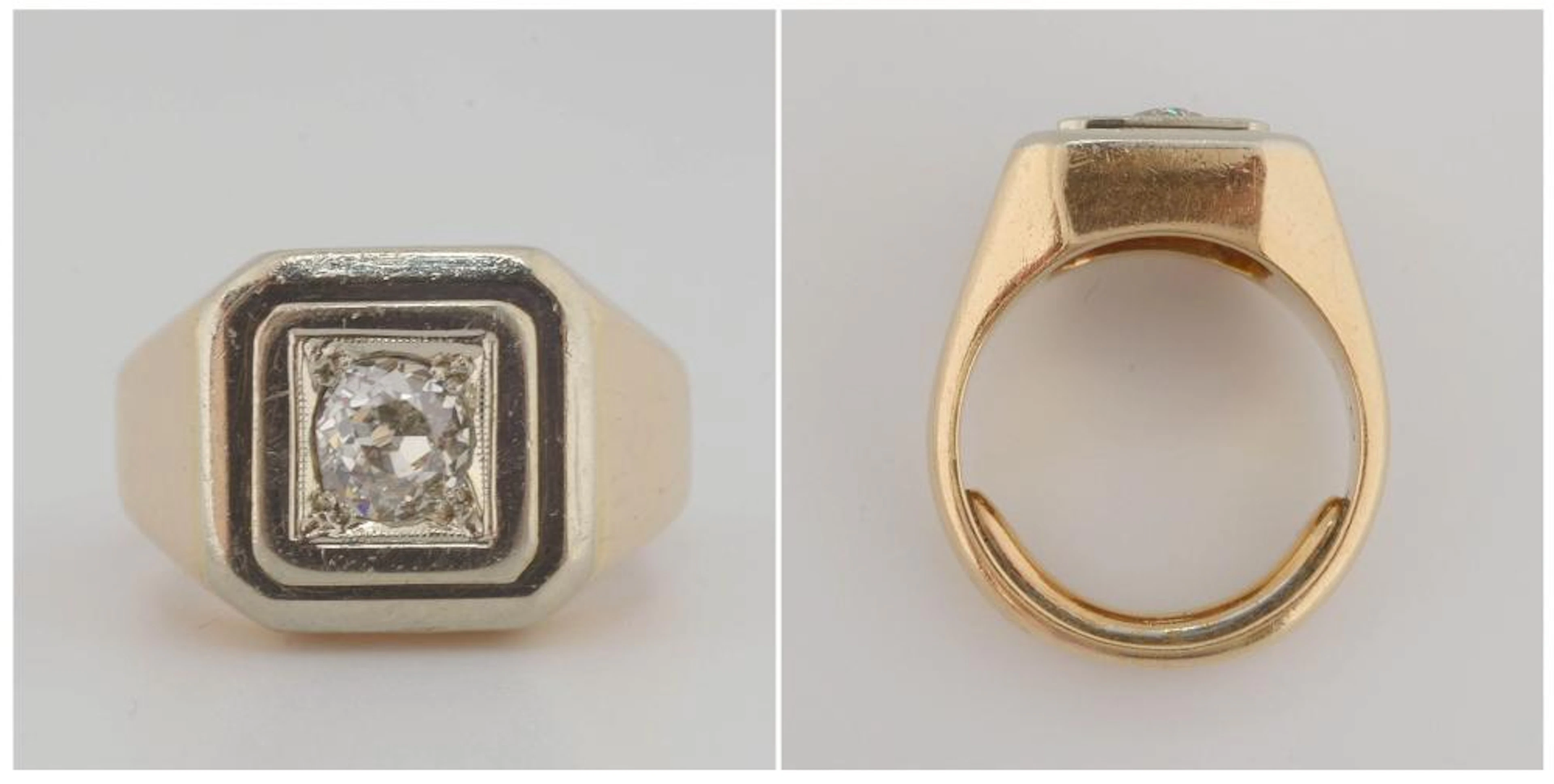Chevalière en or jaune et or blanc 18 carats serti?