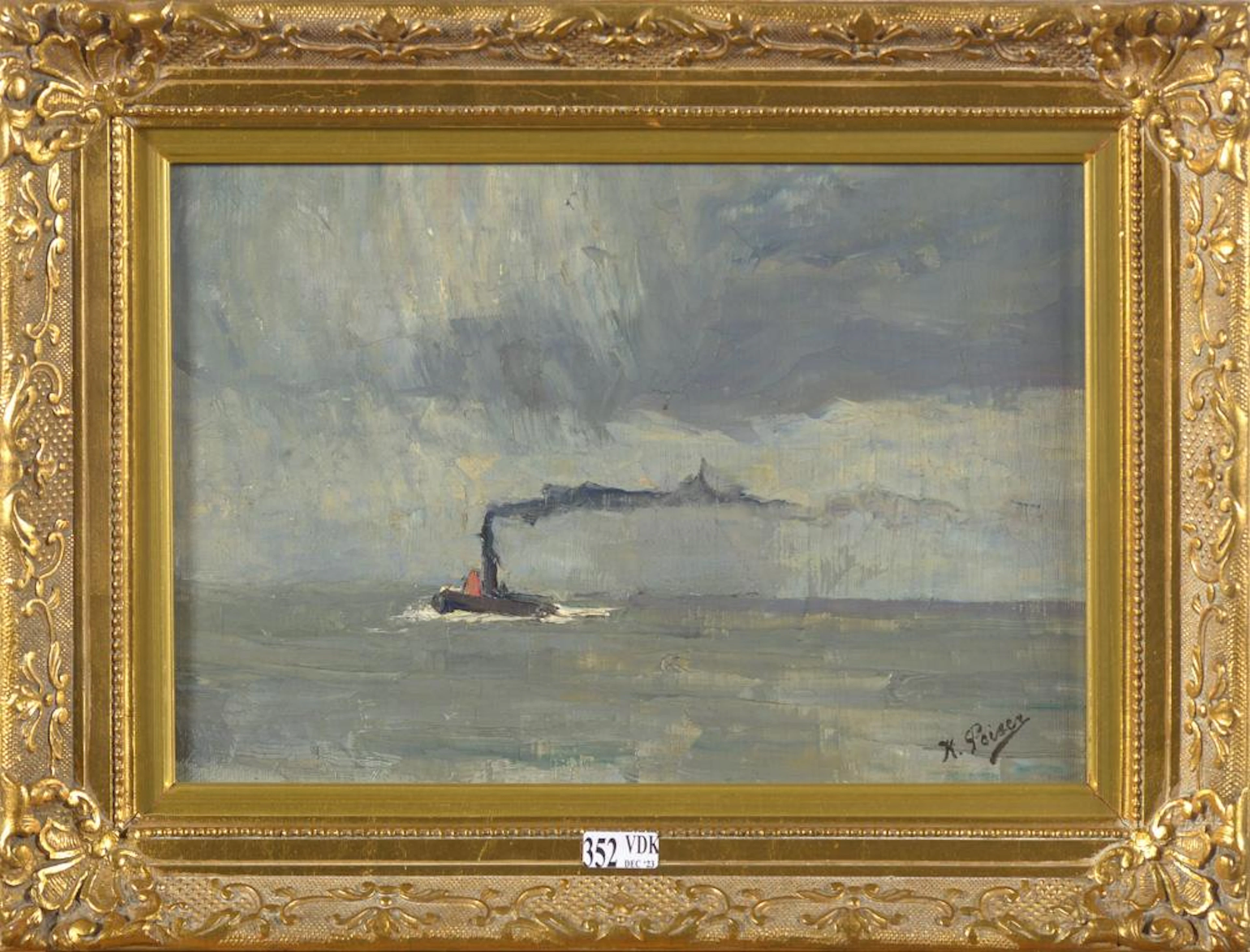 PEISER Kurt (1887 - 1962) Huile sur toile "Remorqu?