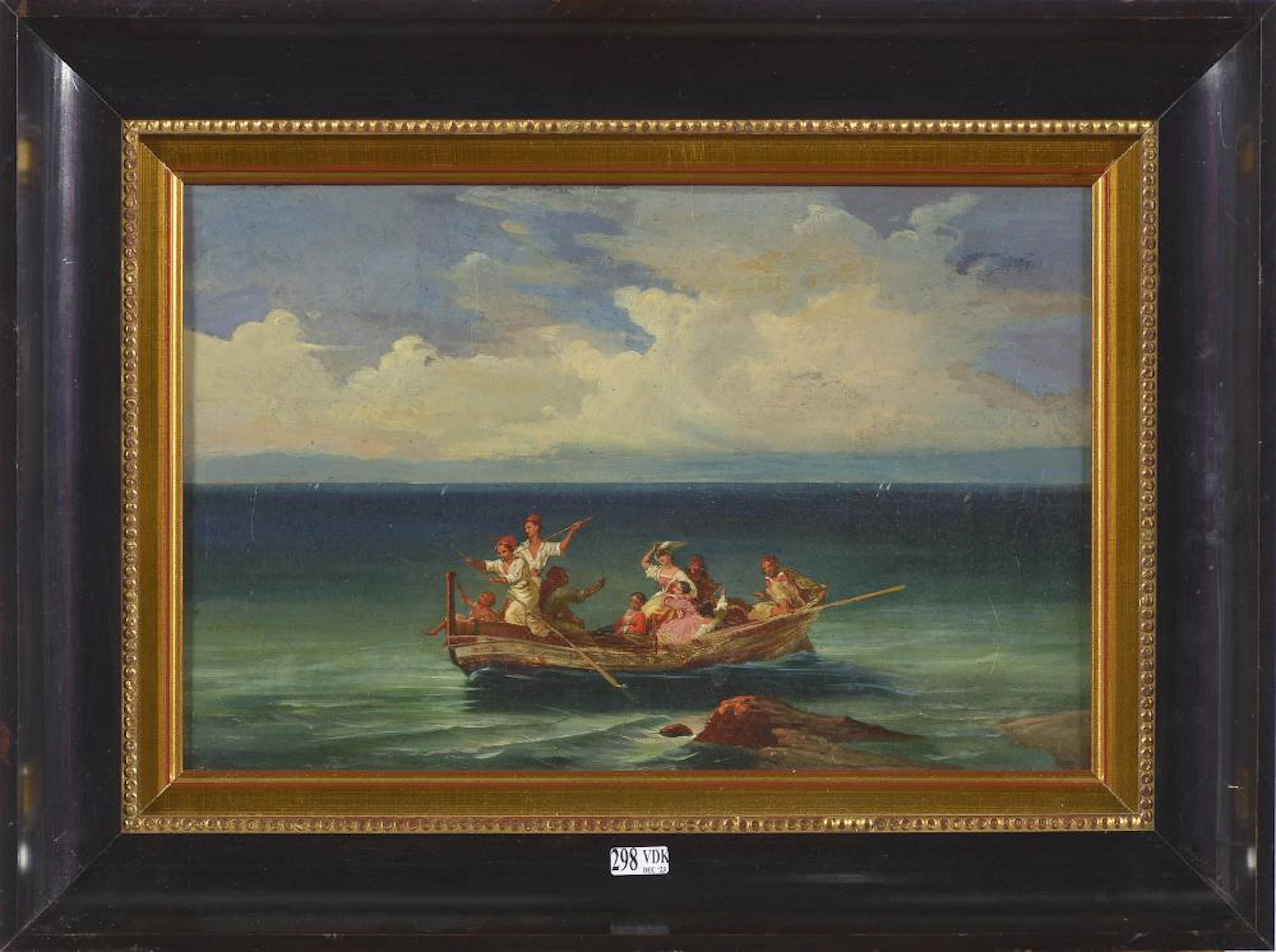 Huile sur toile "Barque animée". Anonyme. Ecole fr?