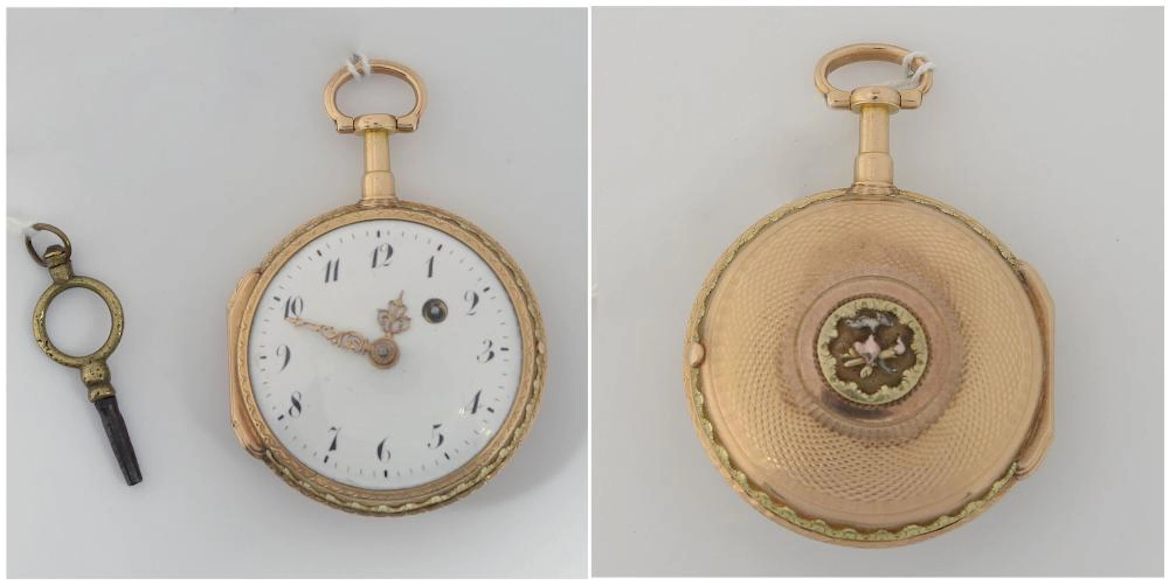 Montre gousset en or jaune et or rose. Cadran émai?