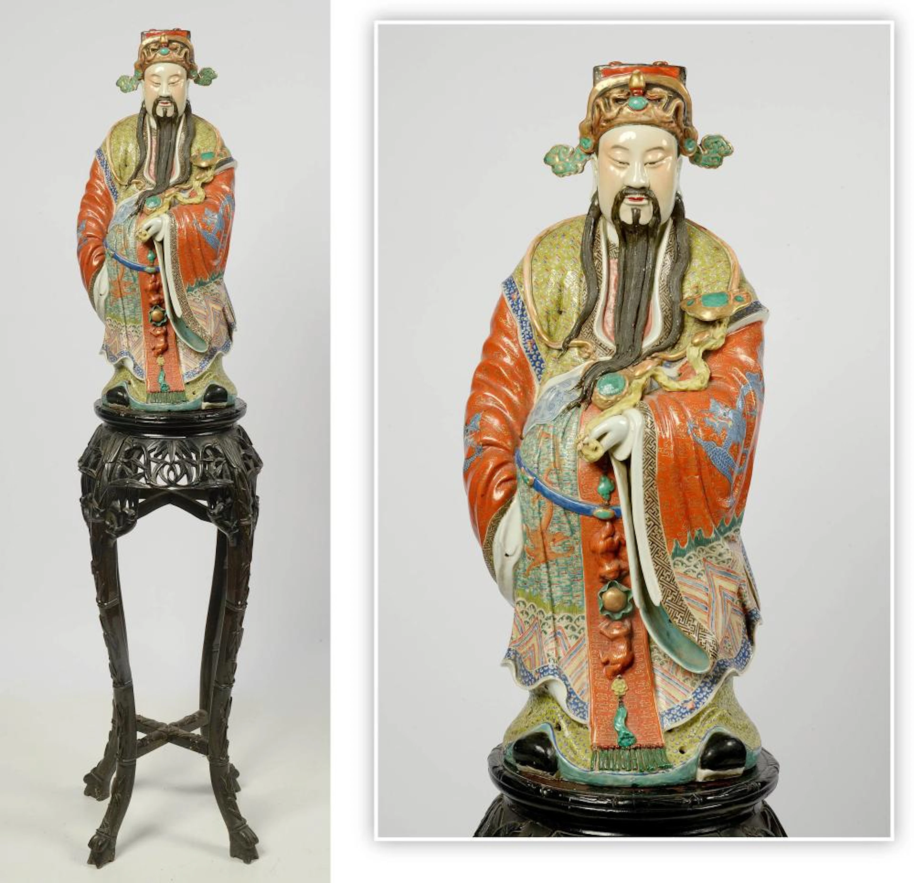 "Vieux sage tenant un Ruyi" en porcelaine polychro?