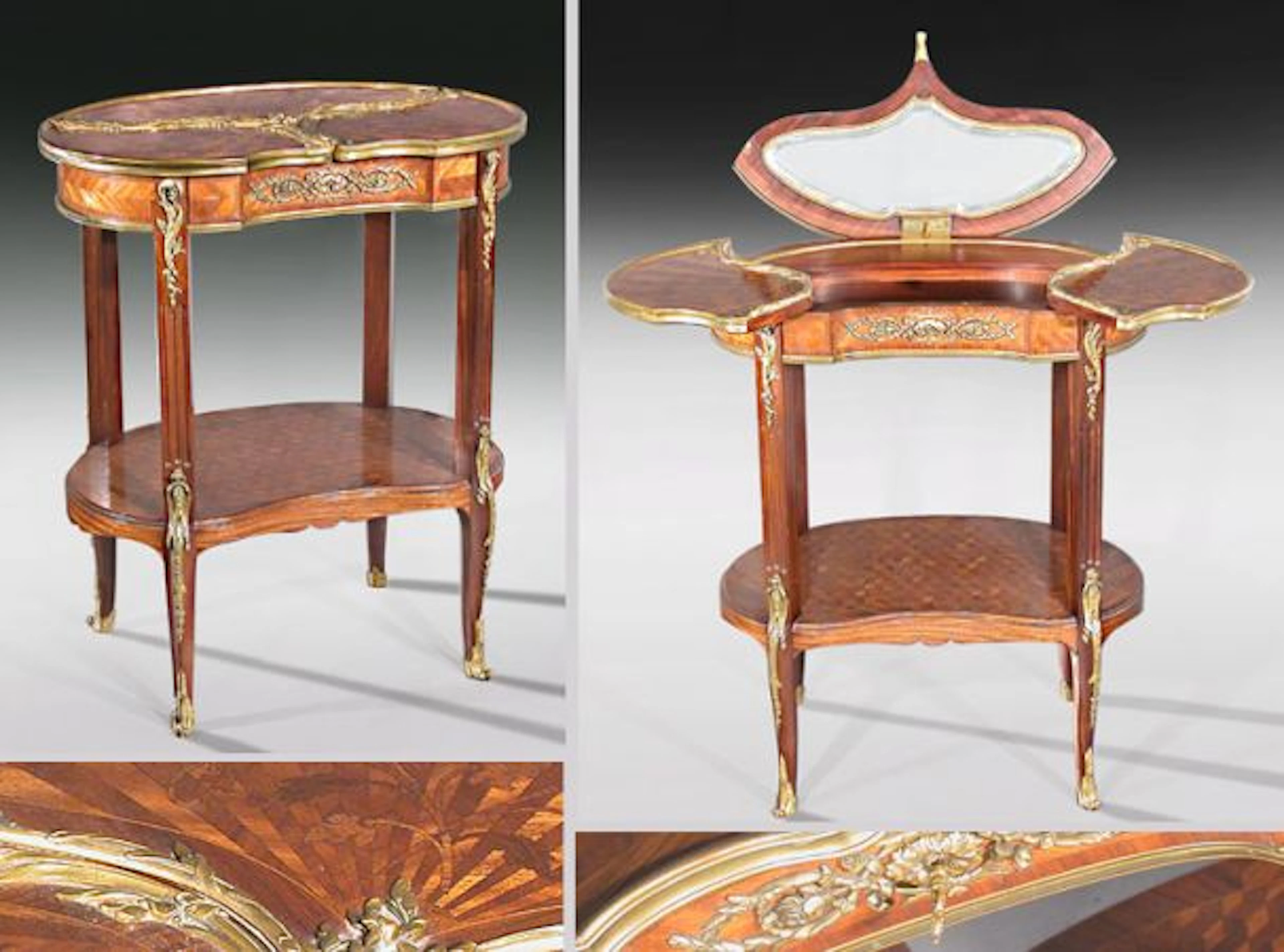 Louis XV Style Gilt-Bronze Mounted and Parquetry Inlaid Walnut and
