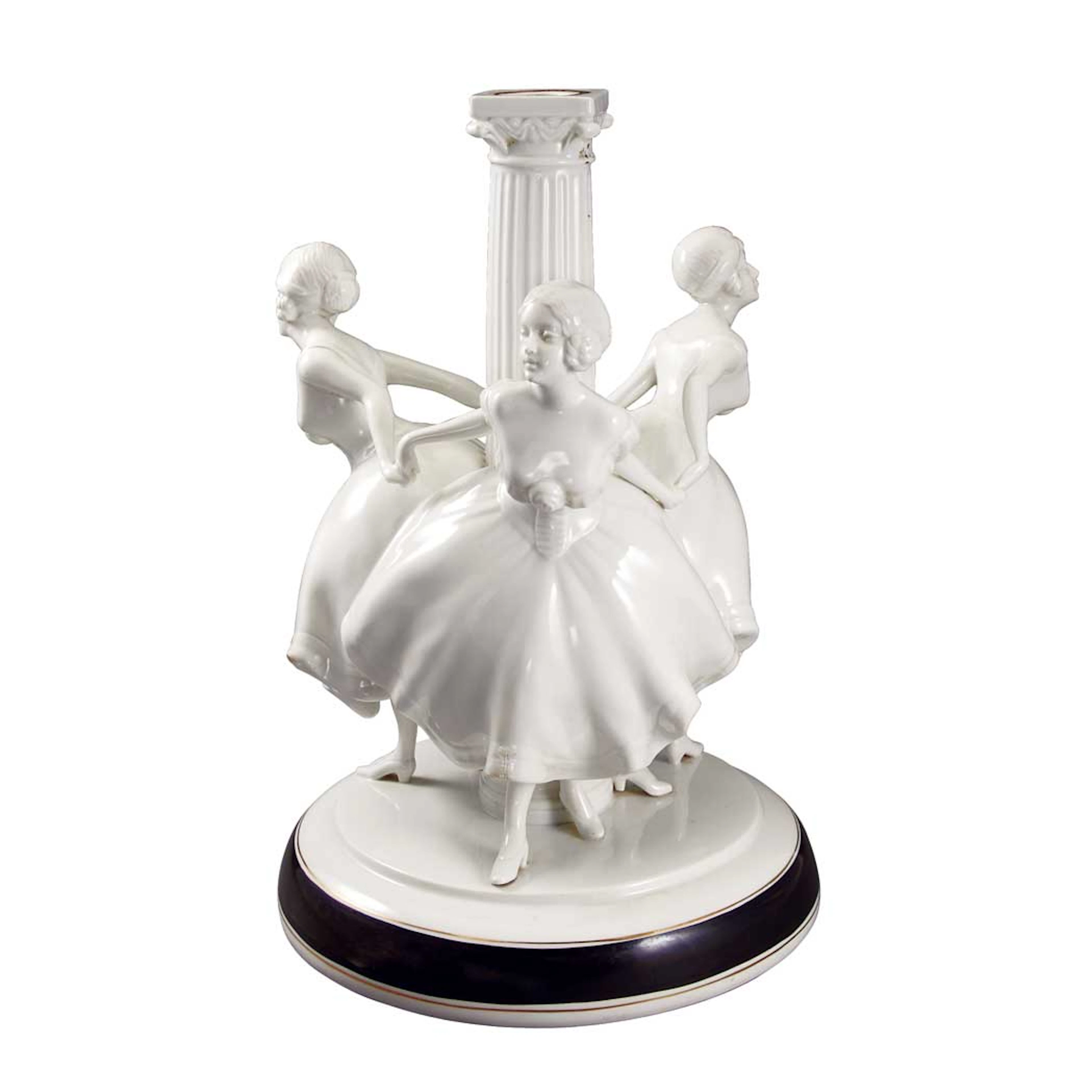 German Art Deco Clear Glazed Porcelain Lamp Base