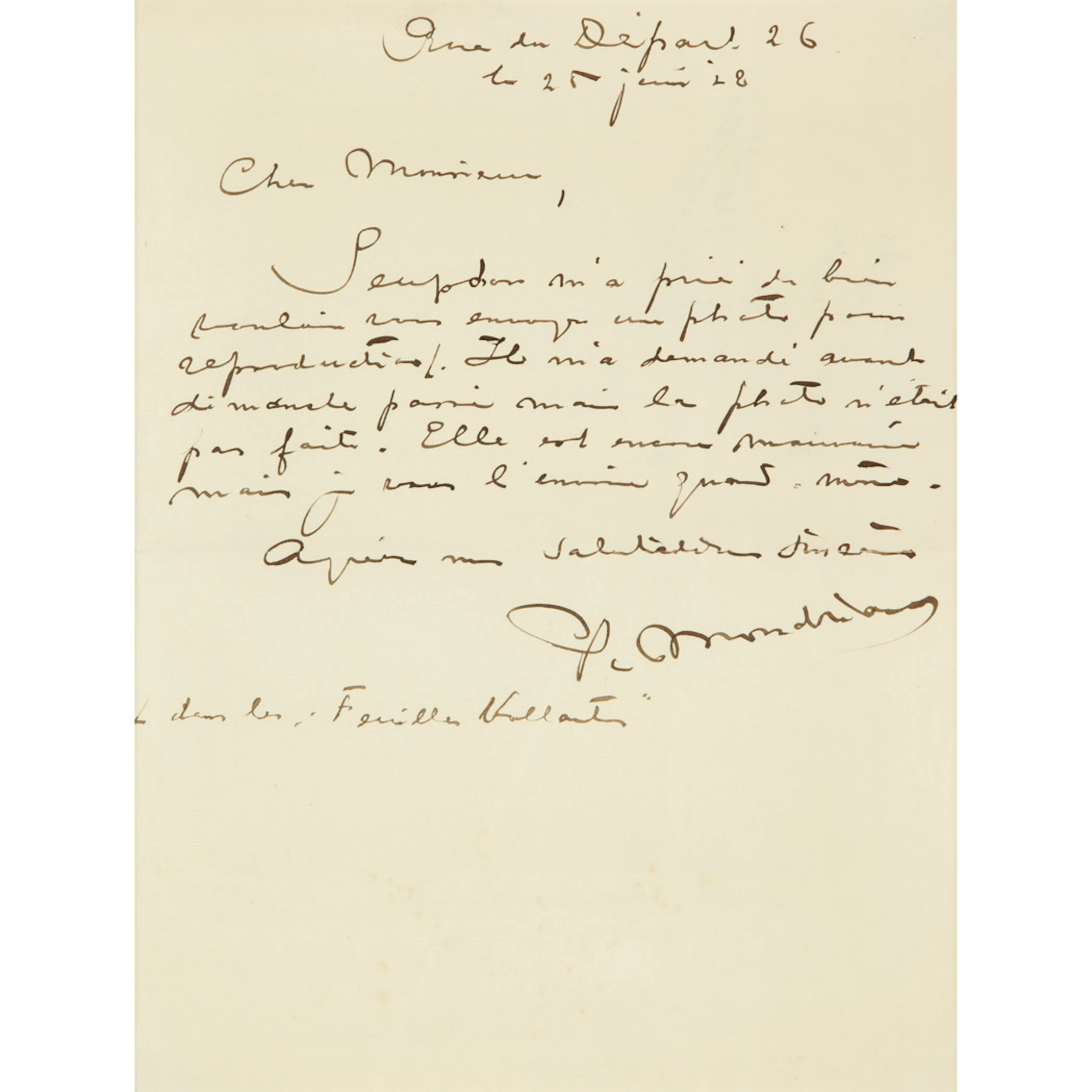 MONDRIAN, PIET Autograph letter signed,