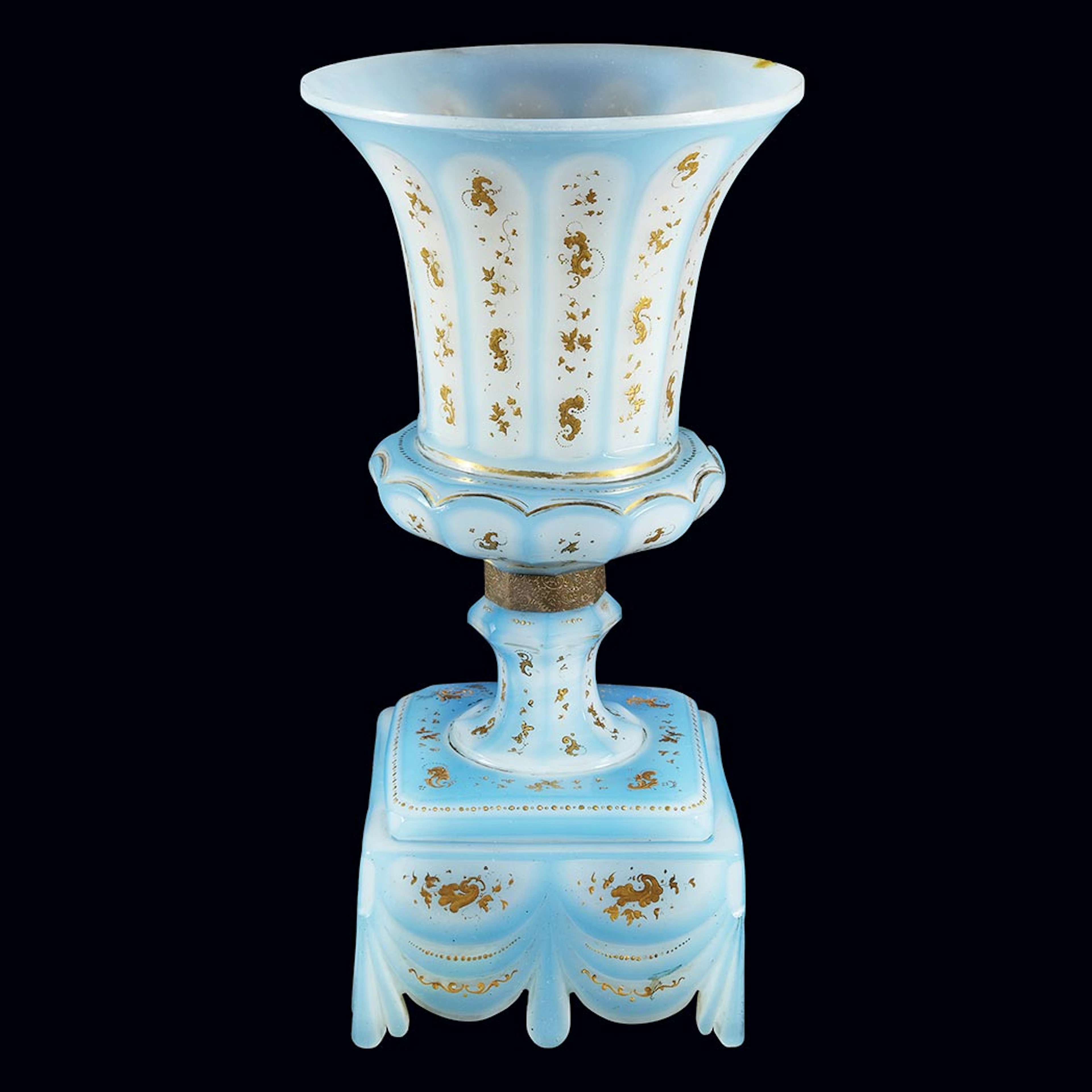 Bohemian Blue and Gilt Enamel Decorated Glass Vase on Pedestal