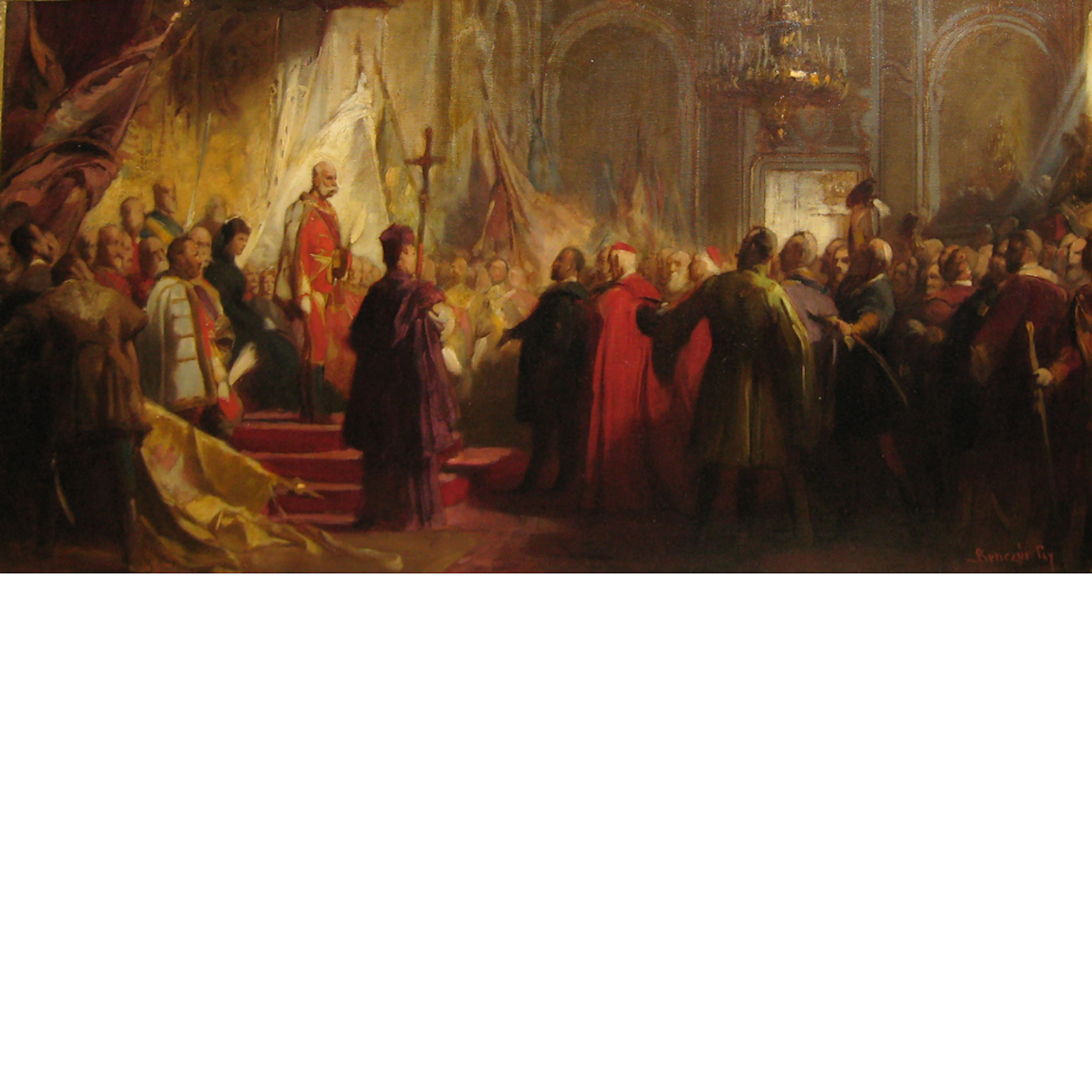 Attributed to Gyula von (Julius de) Benczur Homage to the Millennium: Emperor Franz Joseph I and the Empress Elizabeth Attending th...