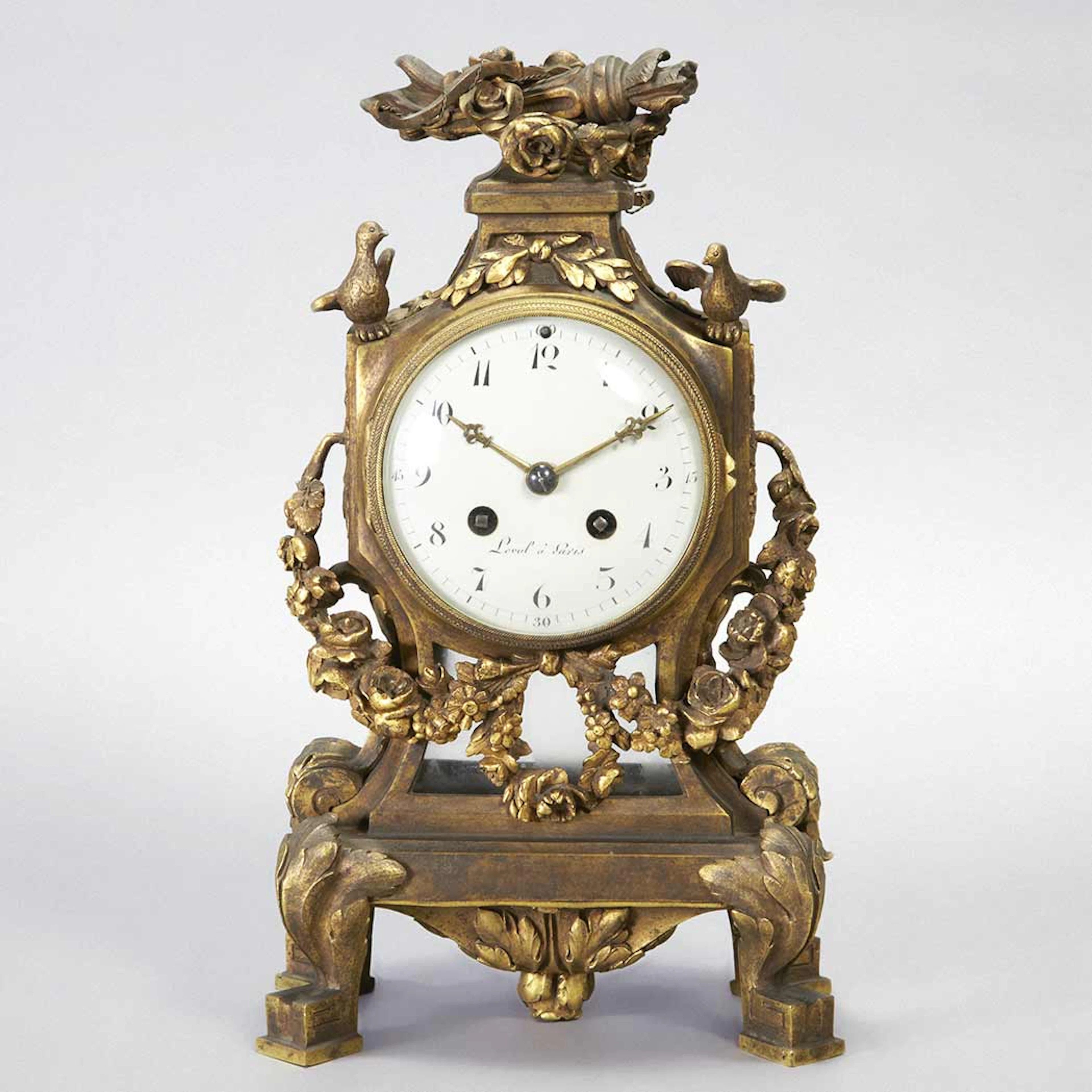 Transitional Louis XV/XVI Style Gilt-Bronze Mantel Clock