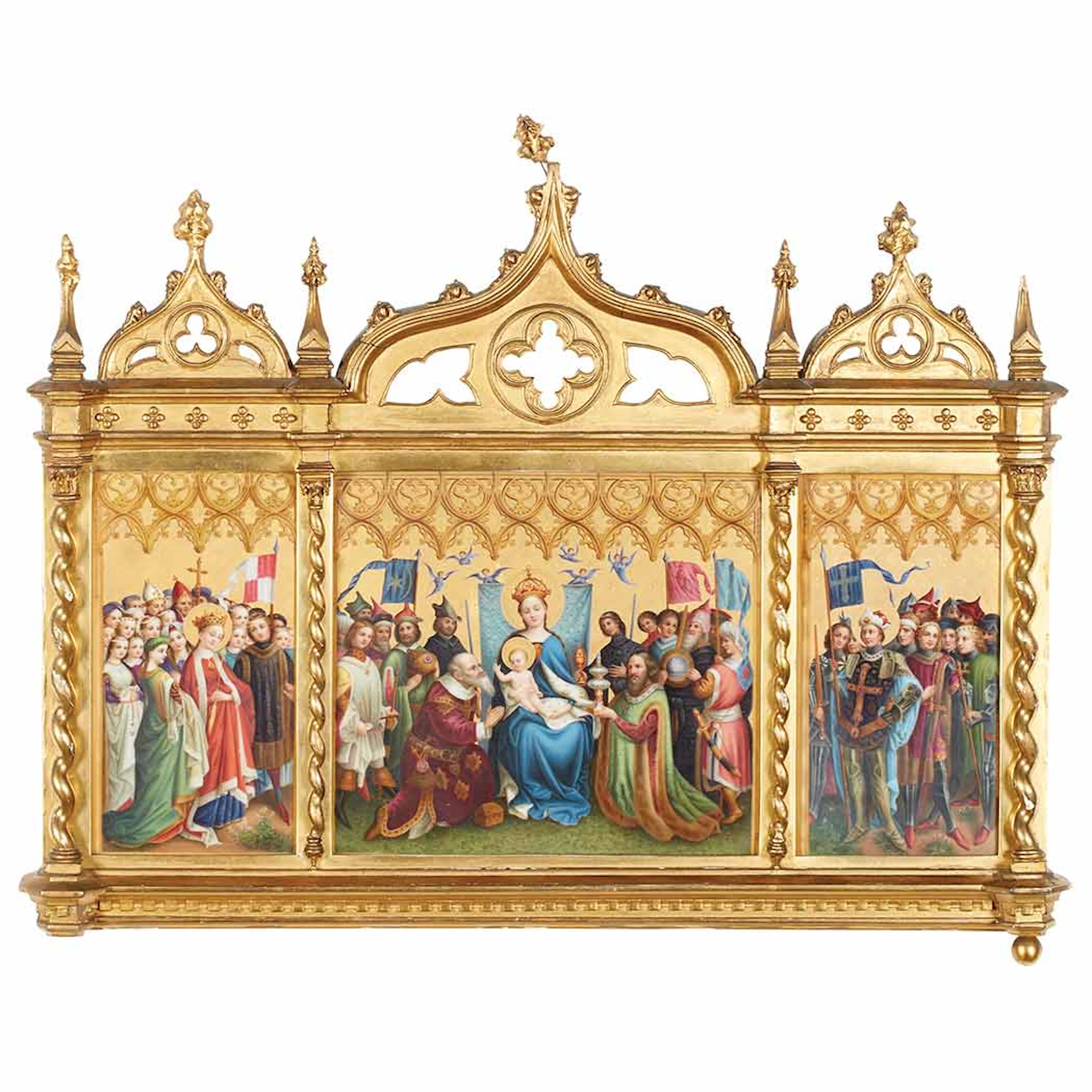 Continental Painted Porcelain Triptych Plaque of the Altarpiece of the Patron Saints of Koln