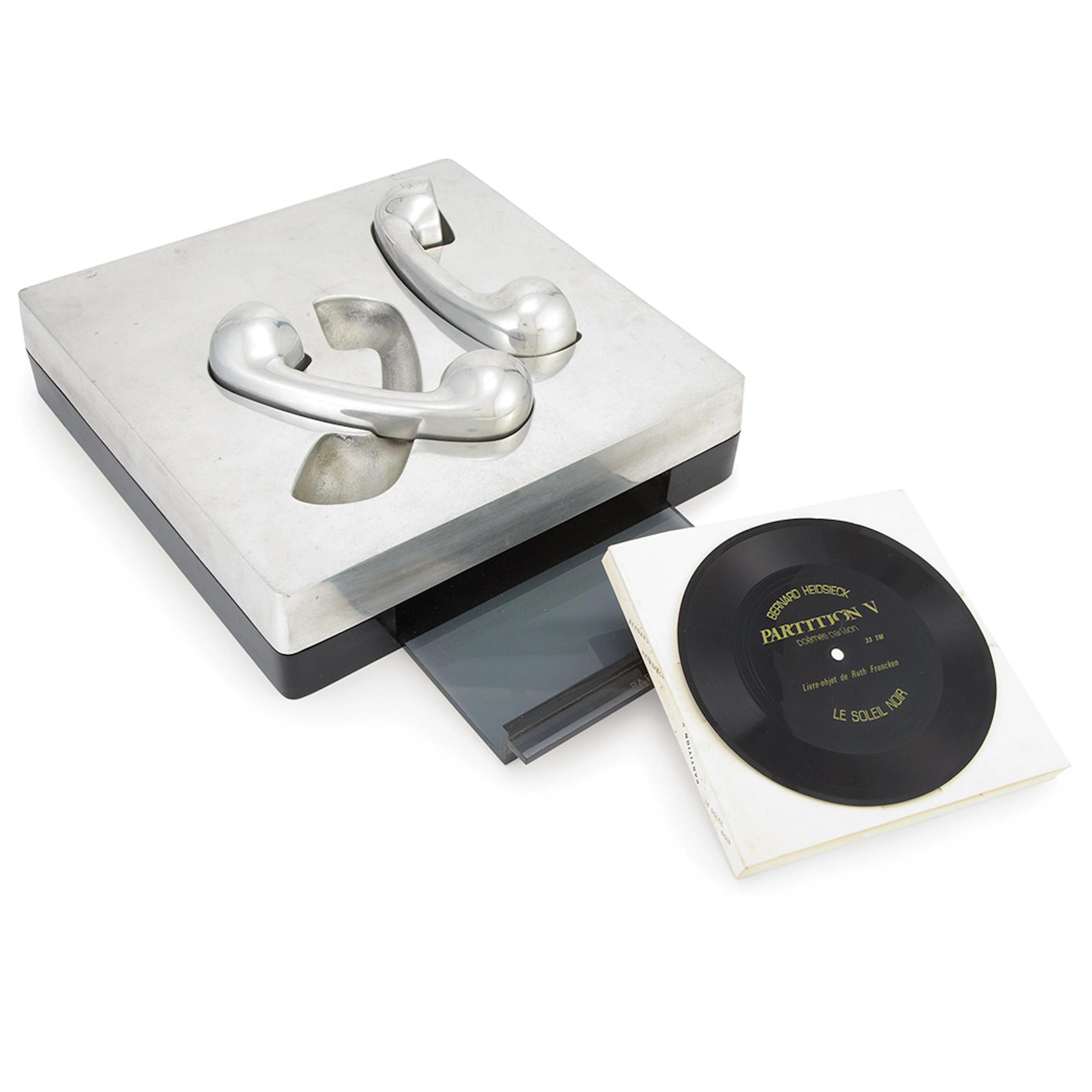 Ruth Francken and Bernard Heidsieck PARTITION V Aluminum and Plexiglas scupture, book and vinyl discs