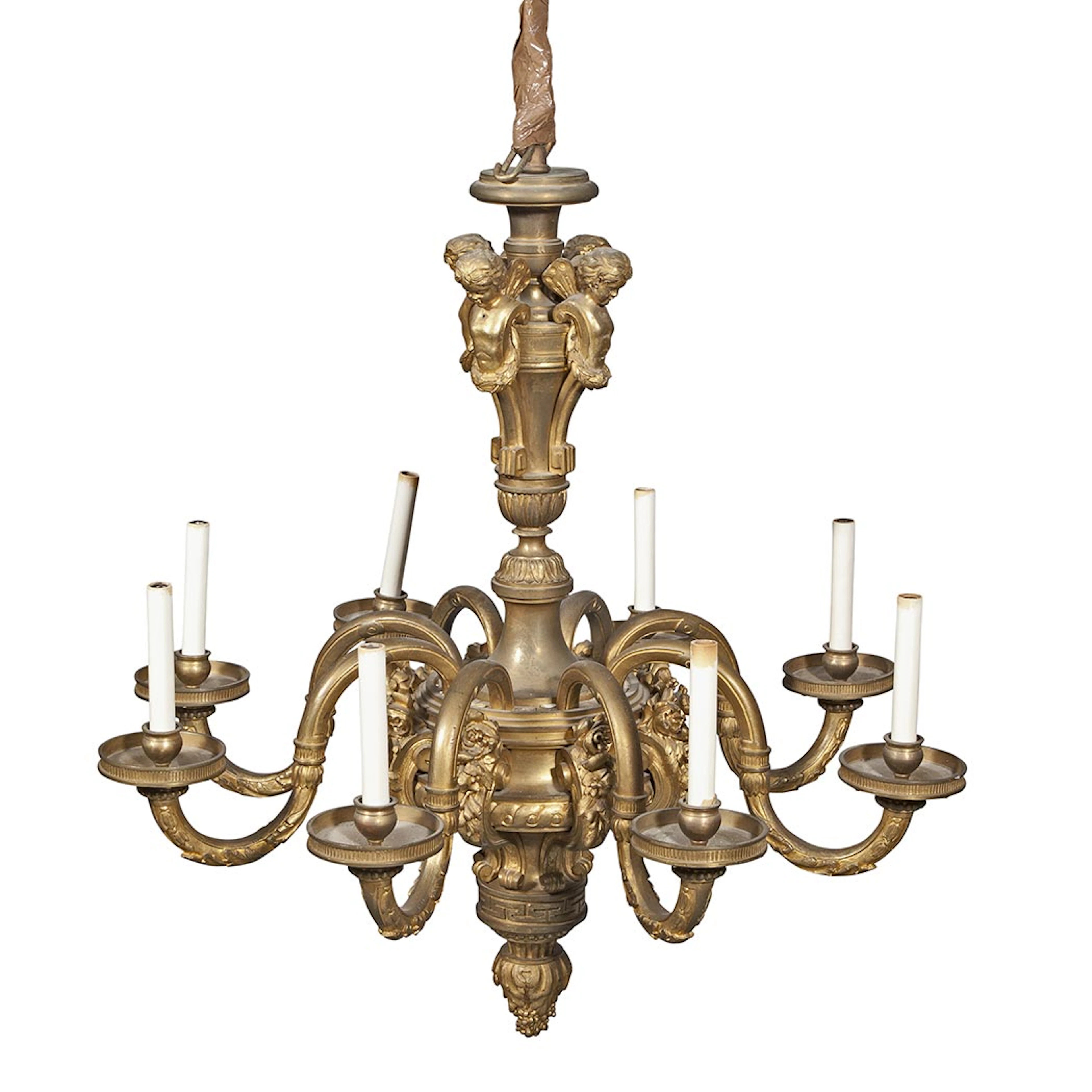 Transitional Louis XIV Style Gilt-Bronze Eight-Light Chandelier
