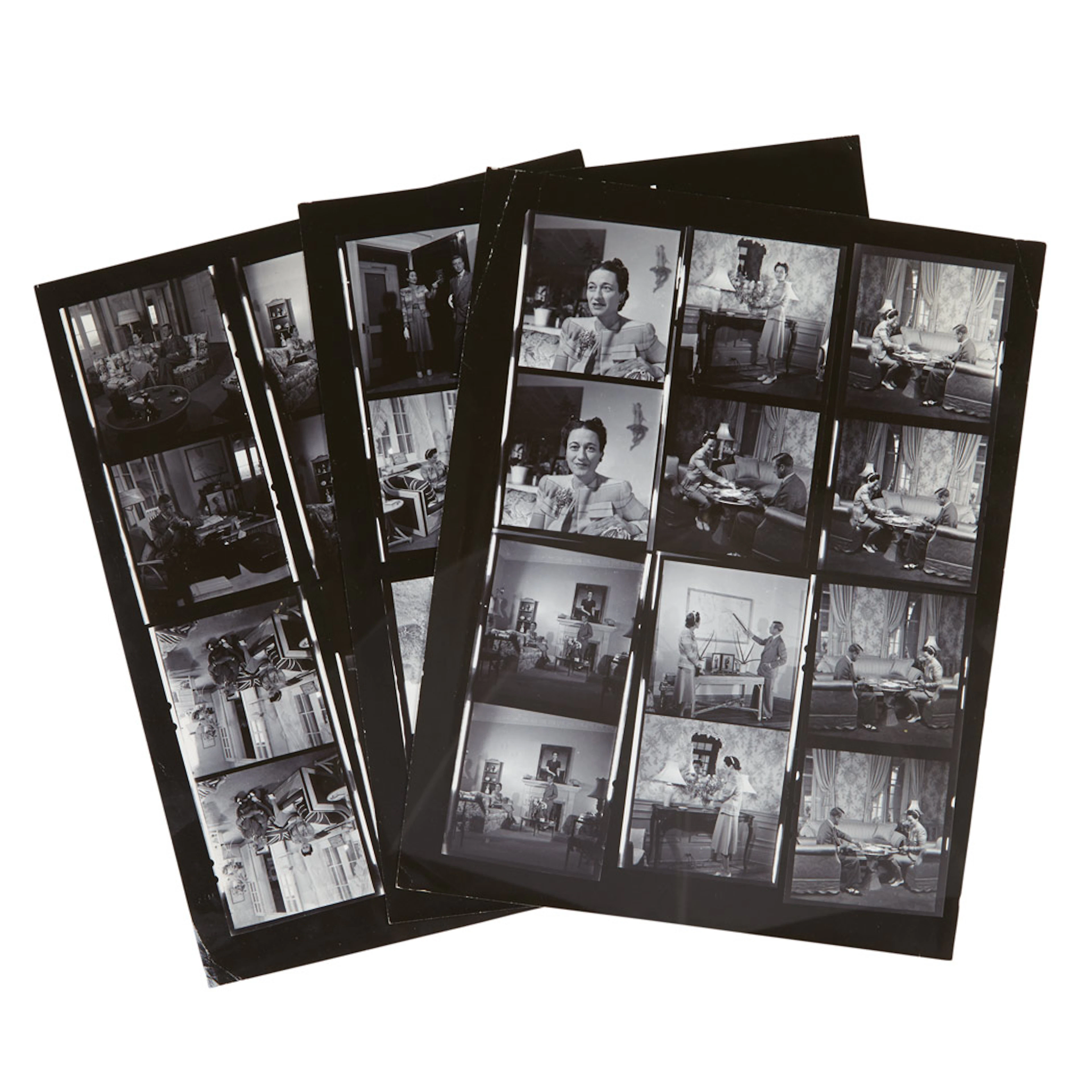 [ROYALS] Group of three vintage contact sheets depicting the Duke and Duchess of Windsor in the Bahamas, the three contact s...