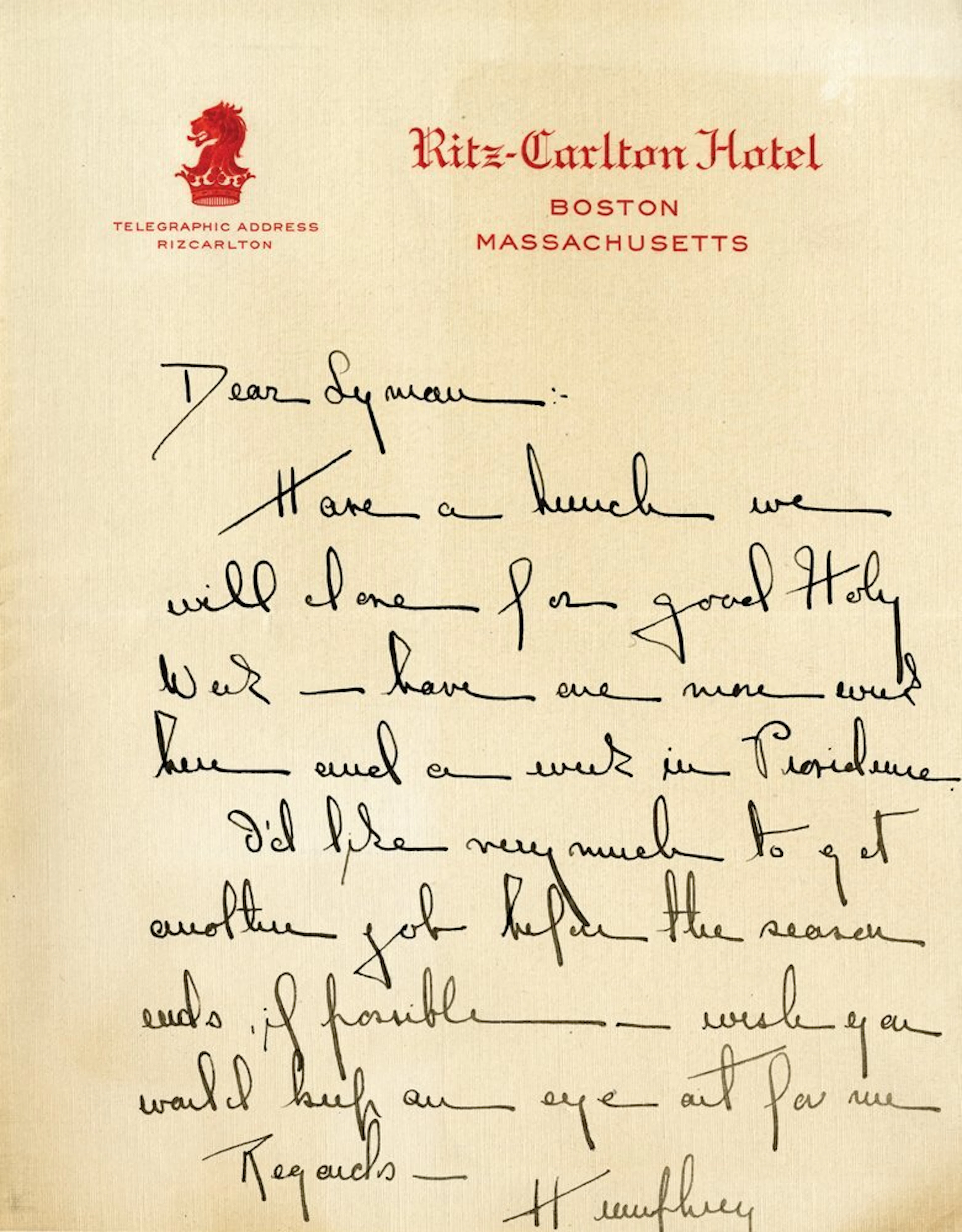 Humphrey bogart autograph letter signed