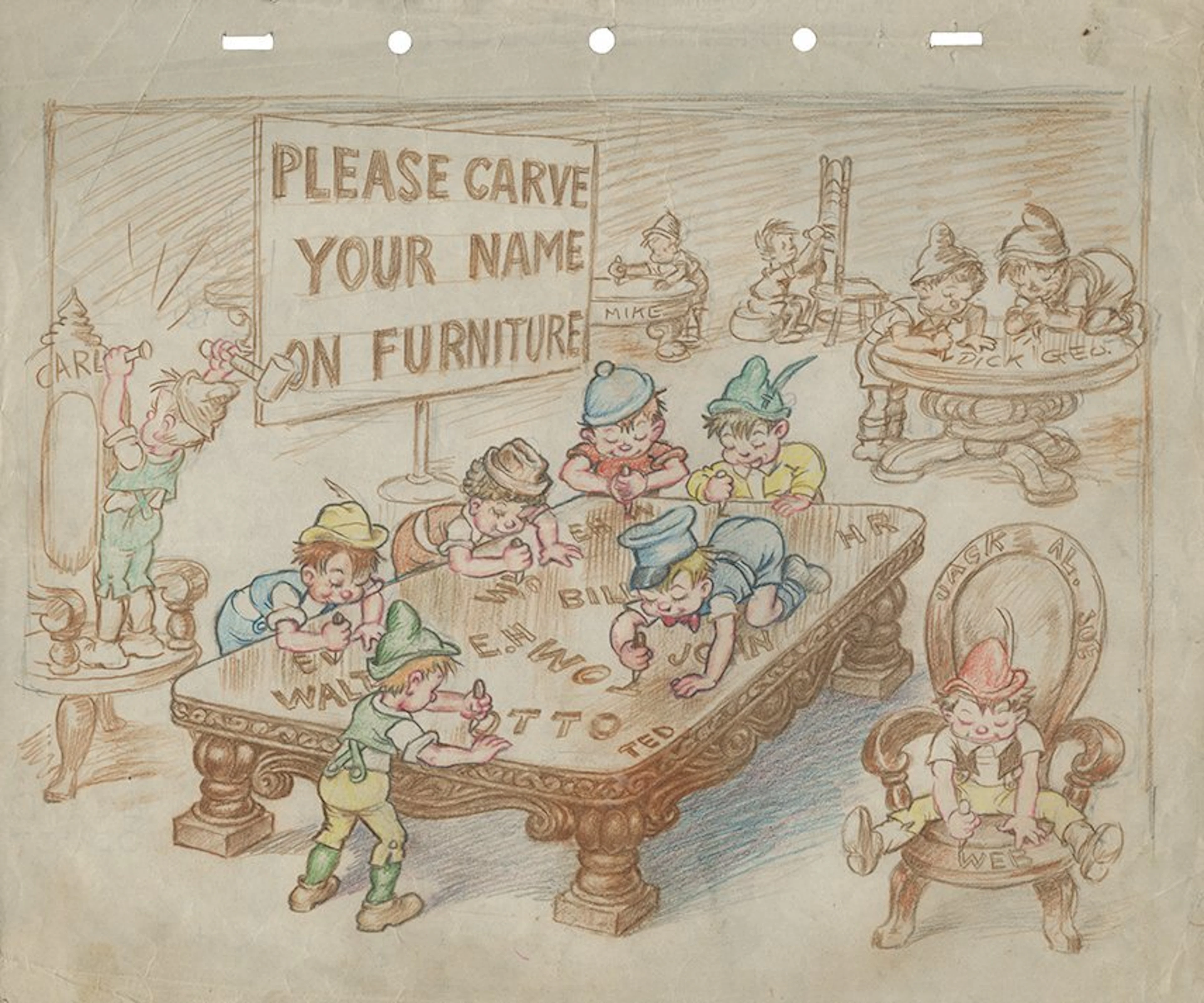 Original production concept drawing from Pinocchio