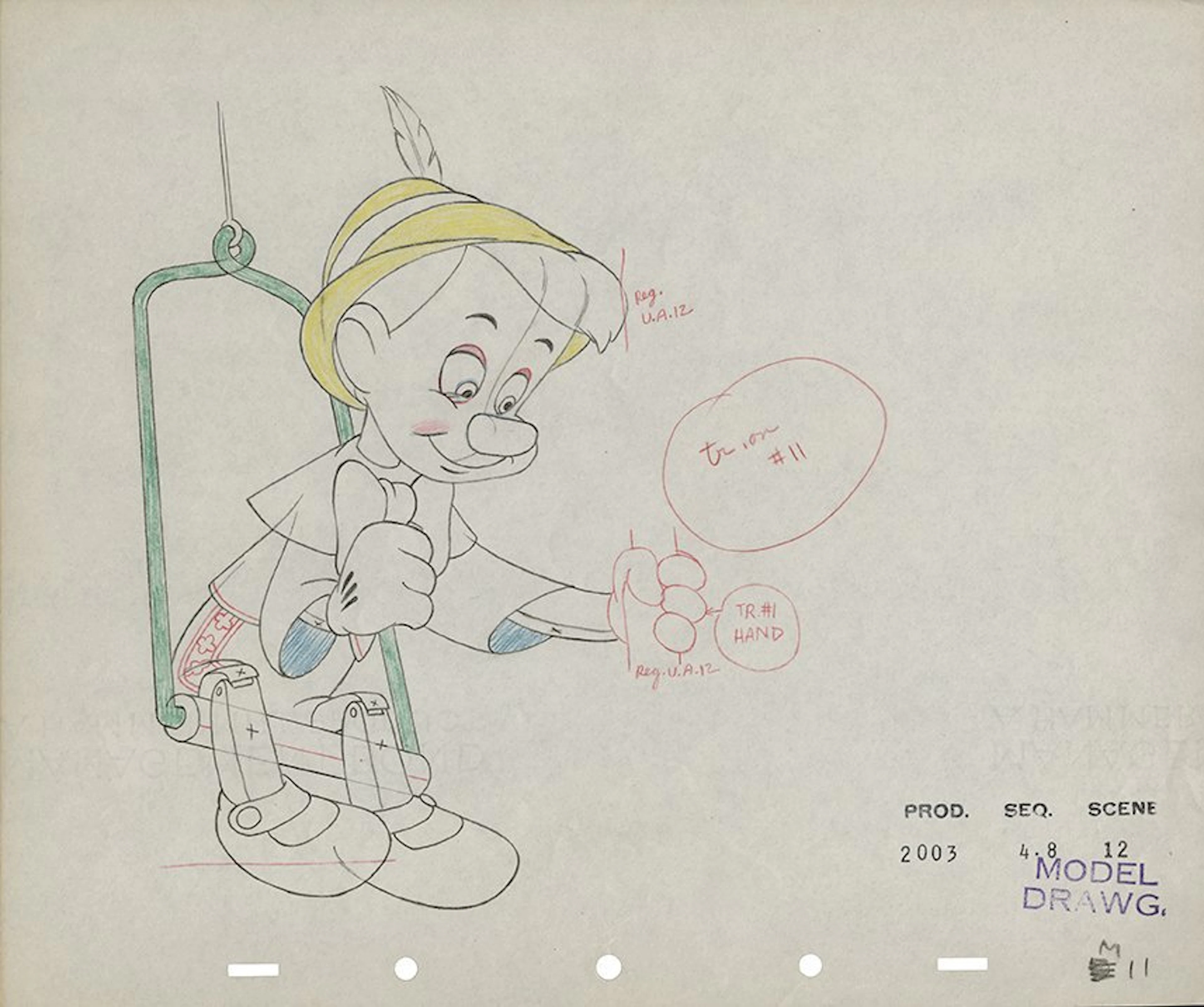 Original production drawing of “Pinocchio”