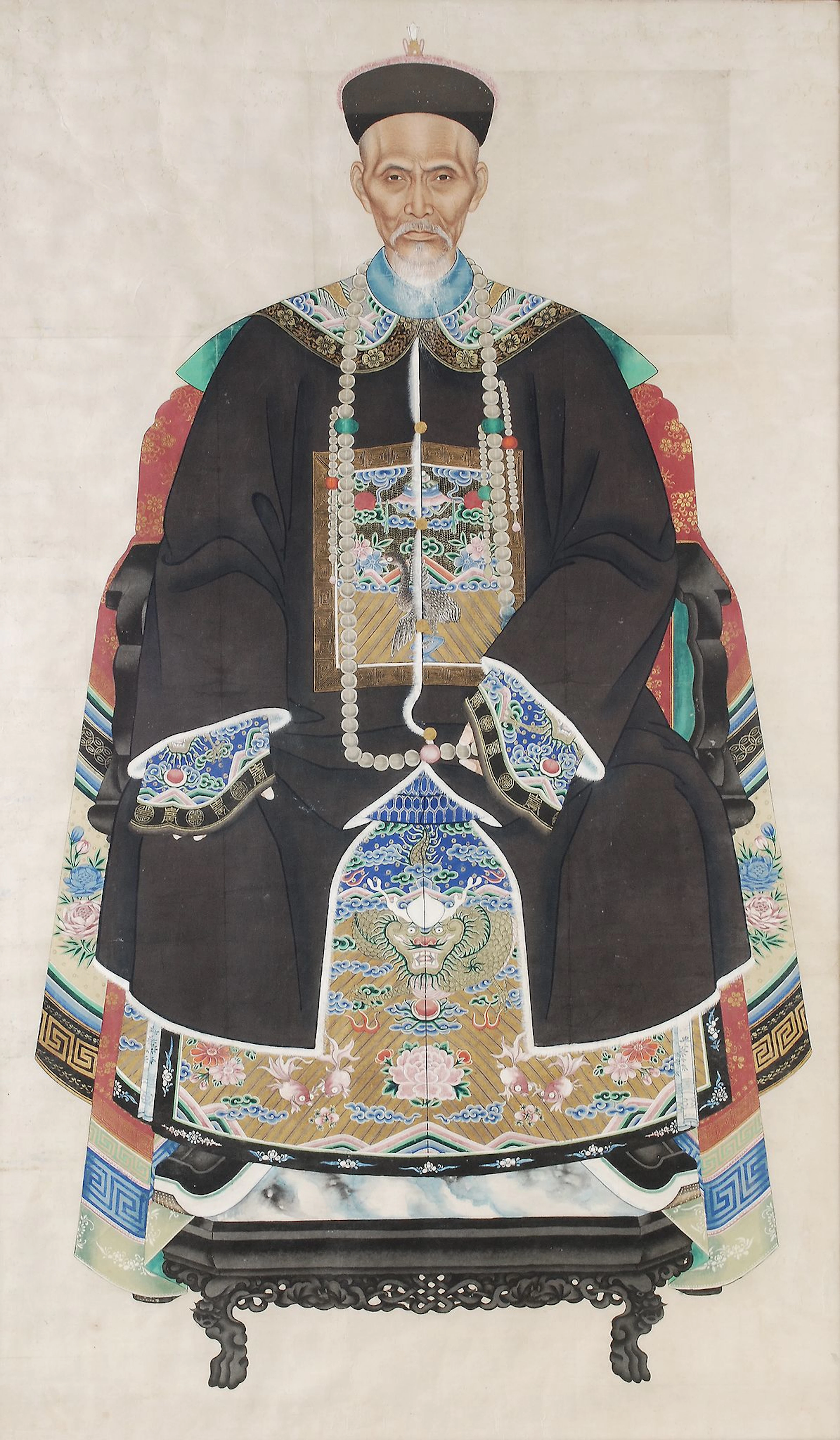 A fine, large, Chinese ancestor portrait depicting a dignitary , probably o...