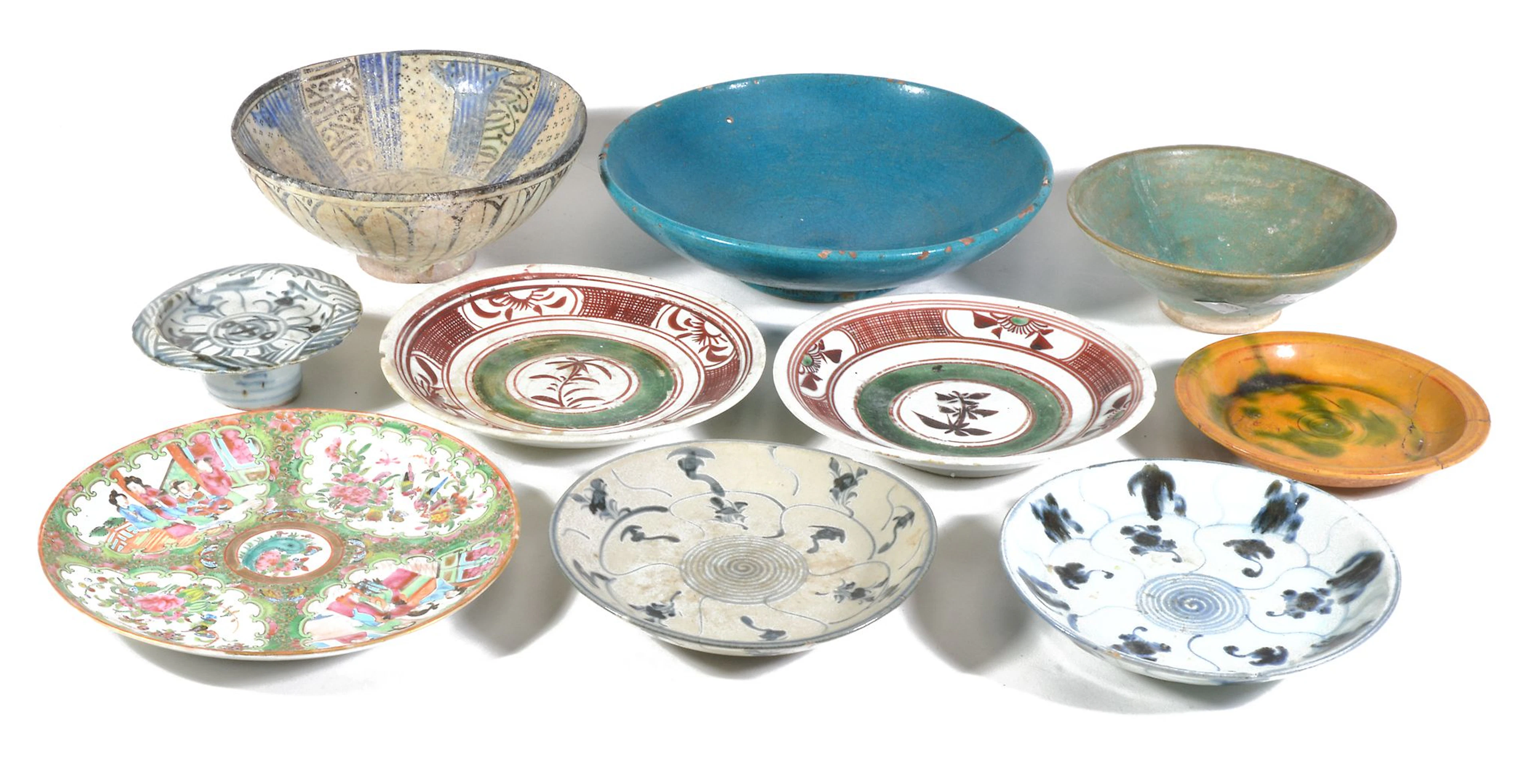 A Group of ten Chinese and Near Eastern ceramics including two Swatow dishes