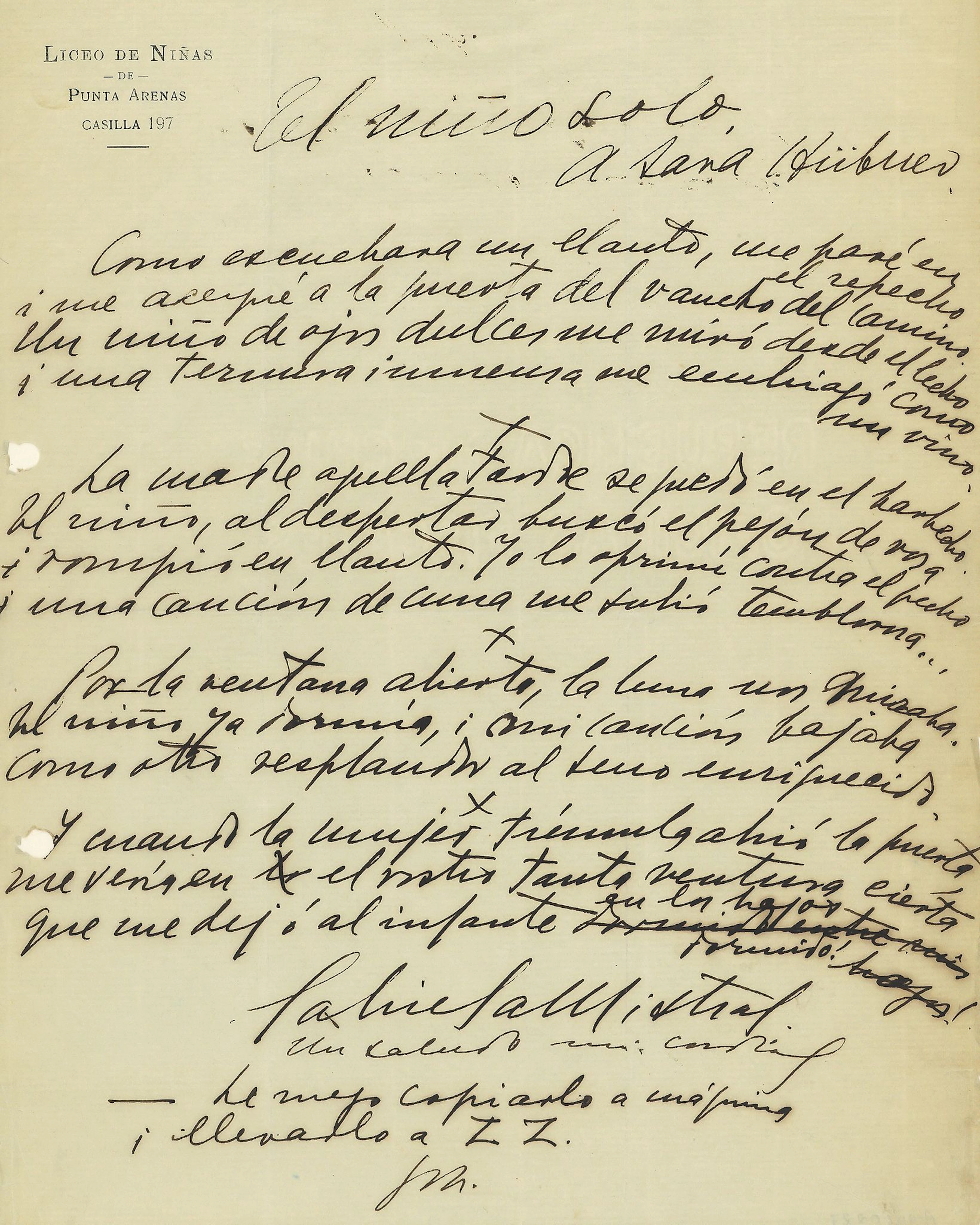El Niño Solo [The Lonely Child], autograph manuscript poem signed, 1p