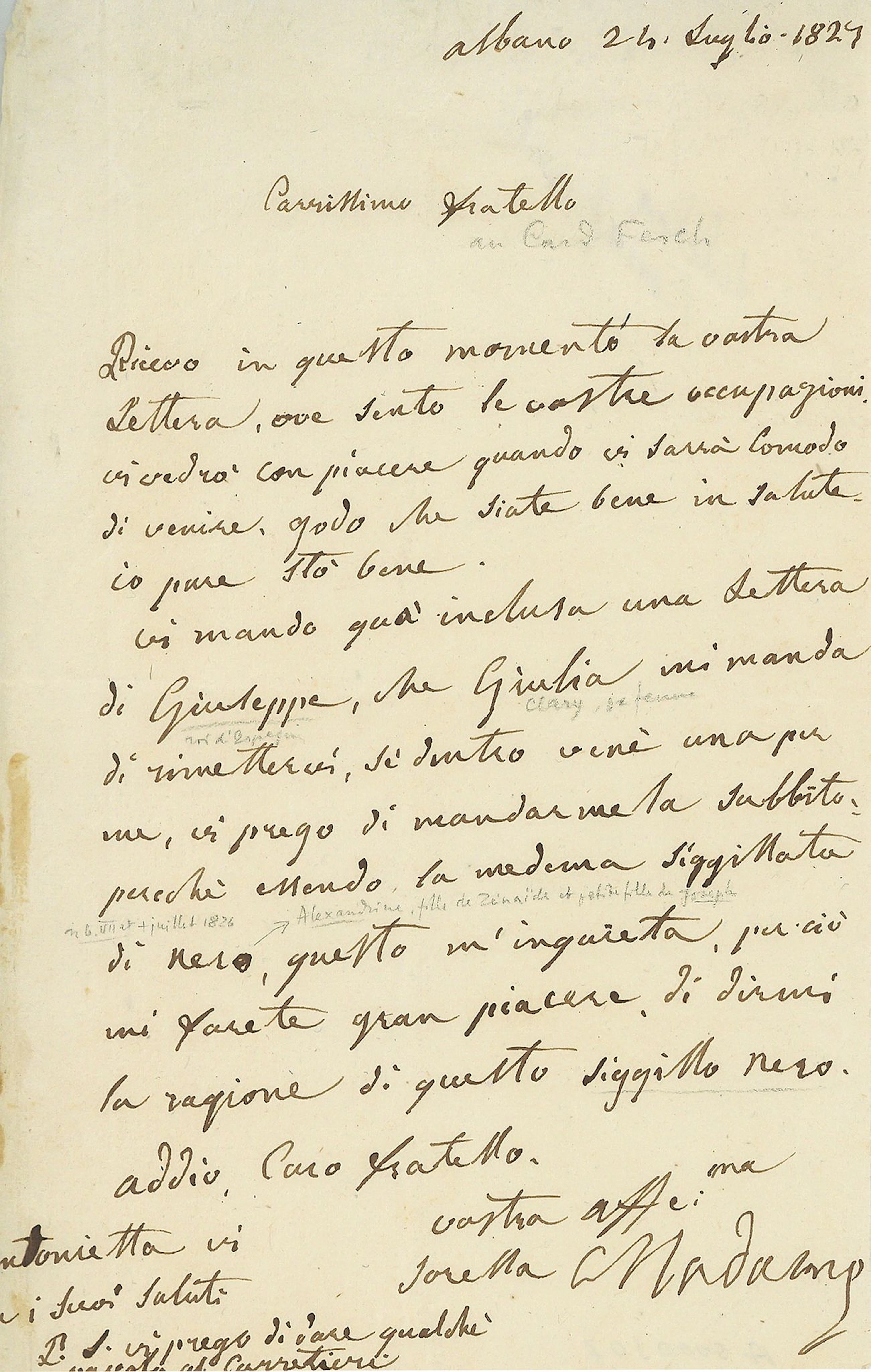 Autograph Letter signed "Madame" to her brother, Cardinal Fesch, 1p