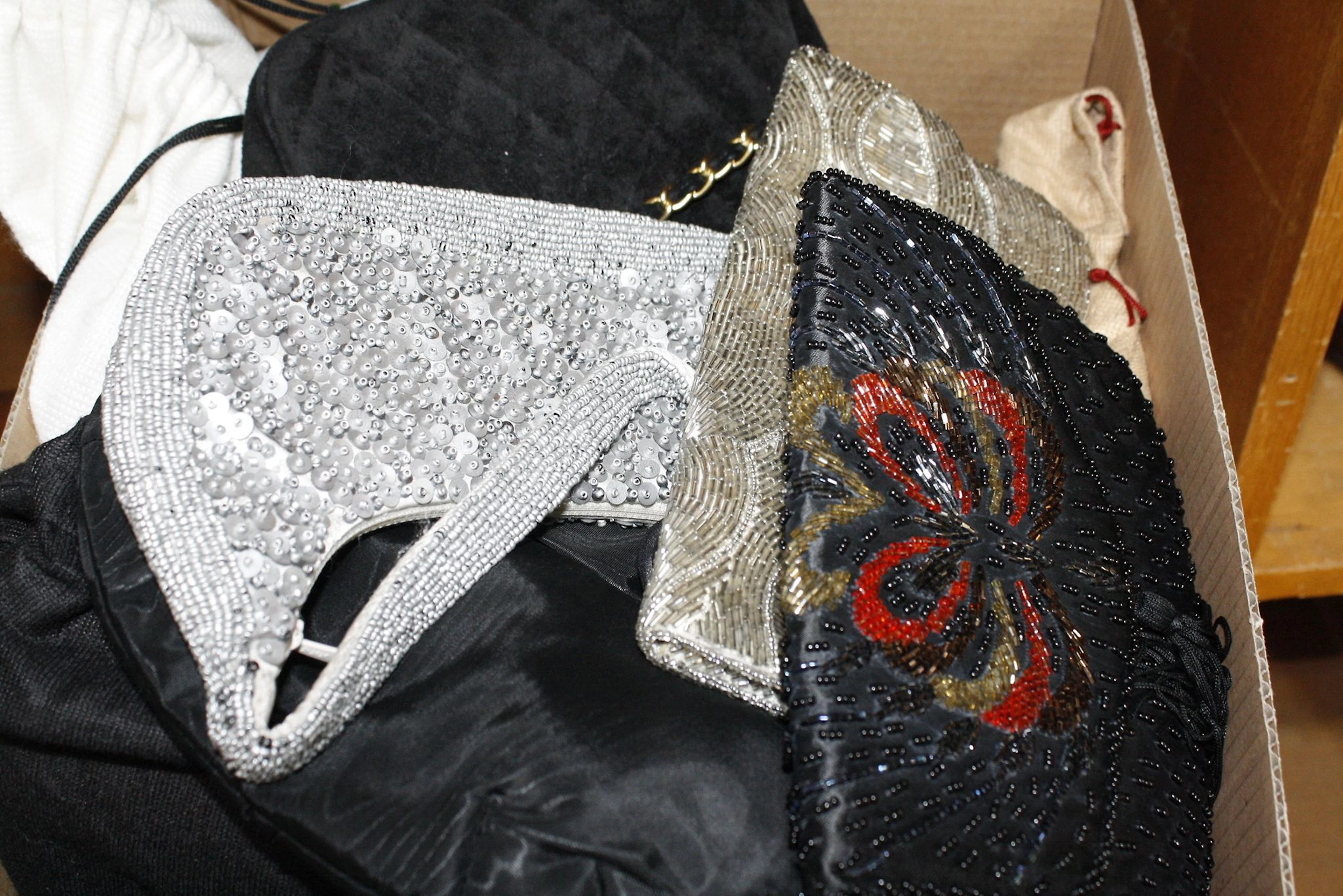 A quantity of vintage handbags ; to include a brown suede handbag labelled...