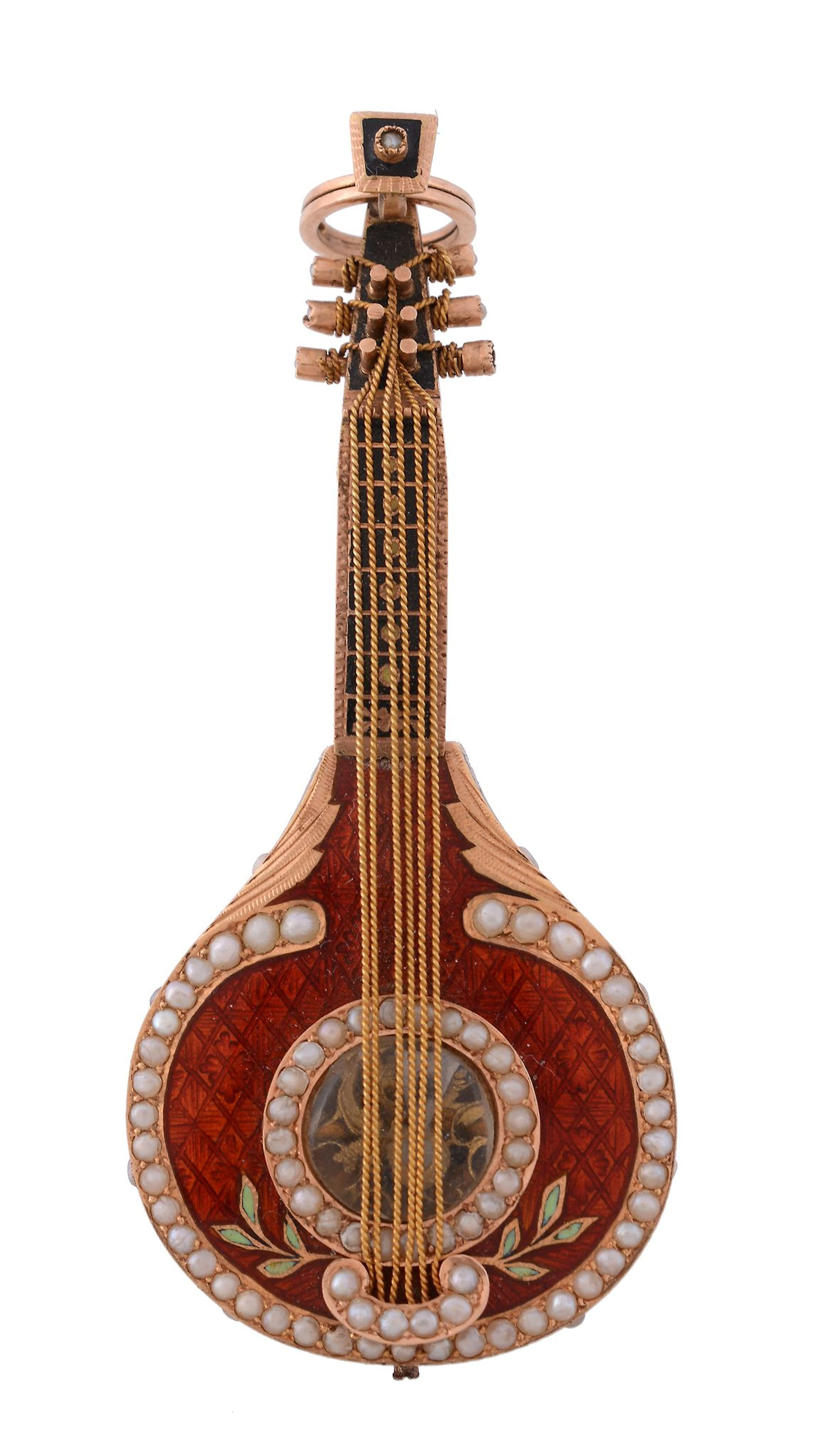 Caspar ab Ugg, a gold enamel and split pearl Lute with concealed watch