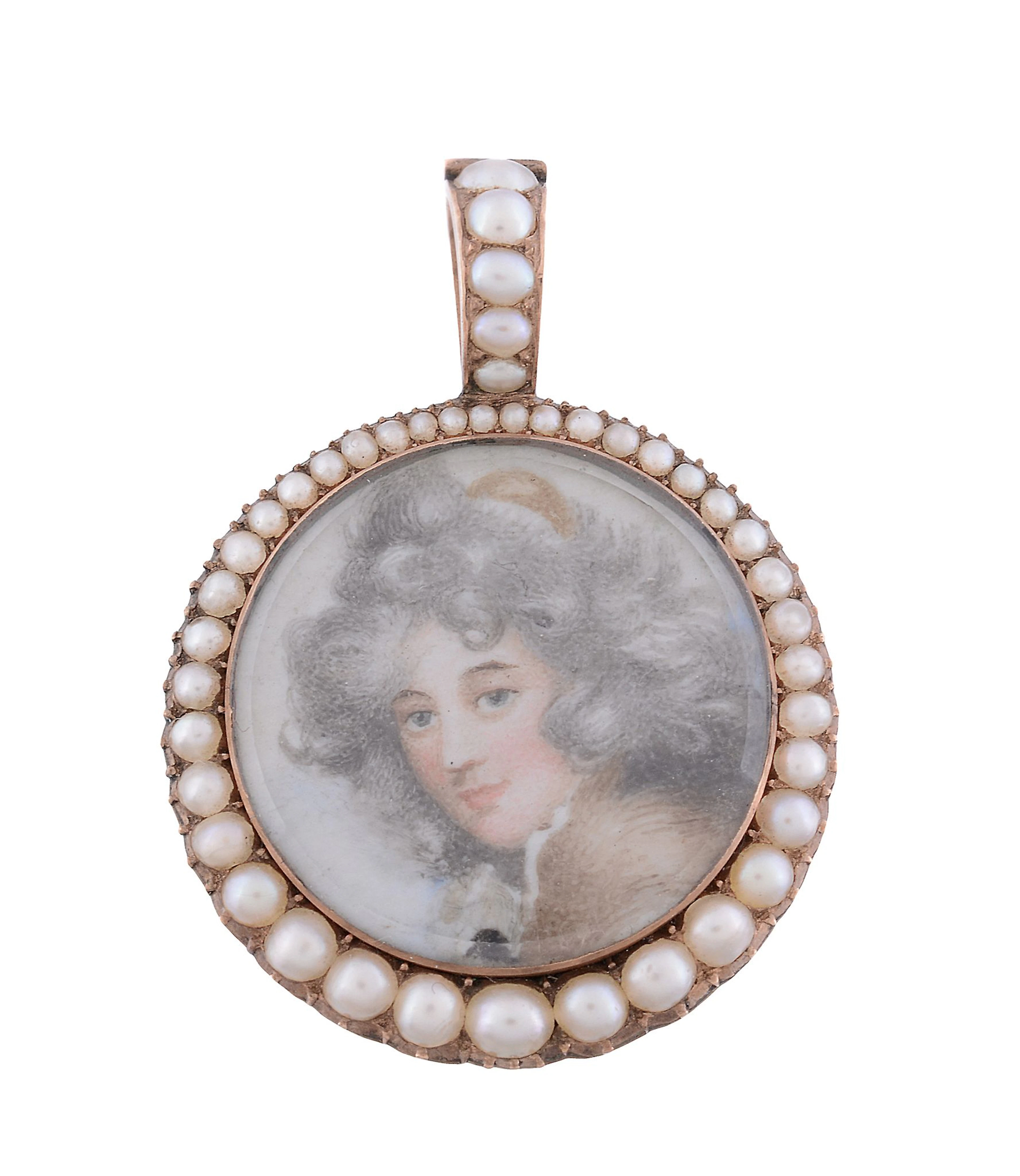 A pearl and portrait miniature pendant, circa 1900