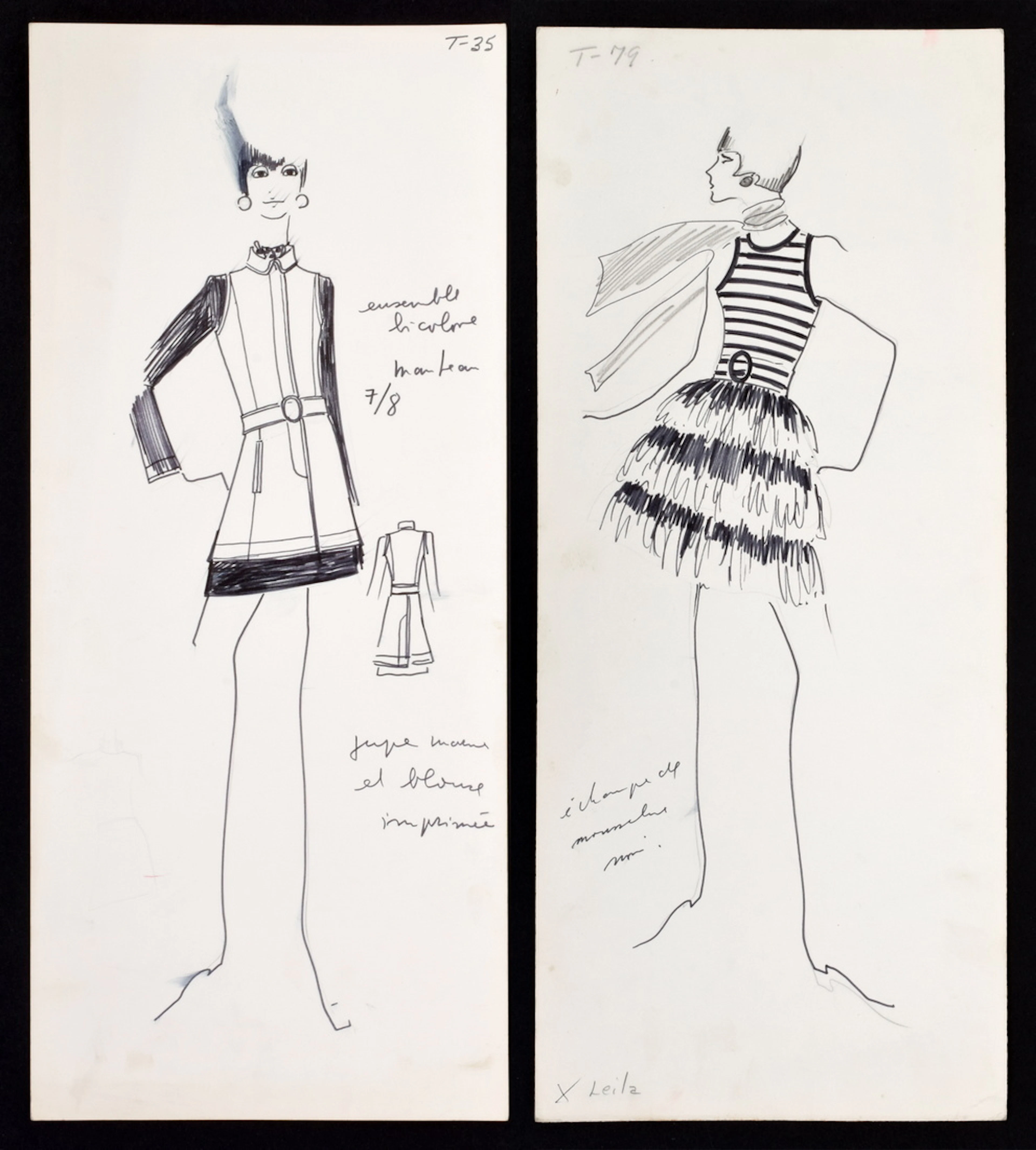 2 Karl Lagerfeld Fashion Drawings, Original Works