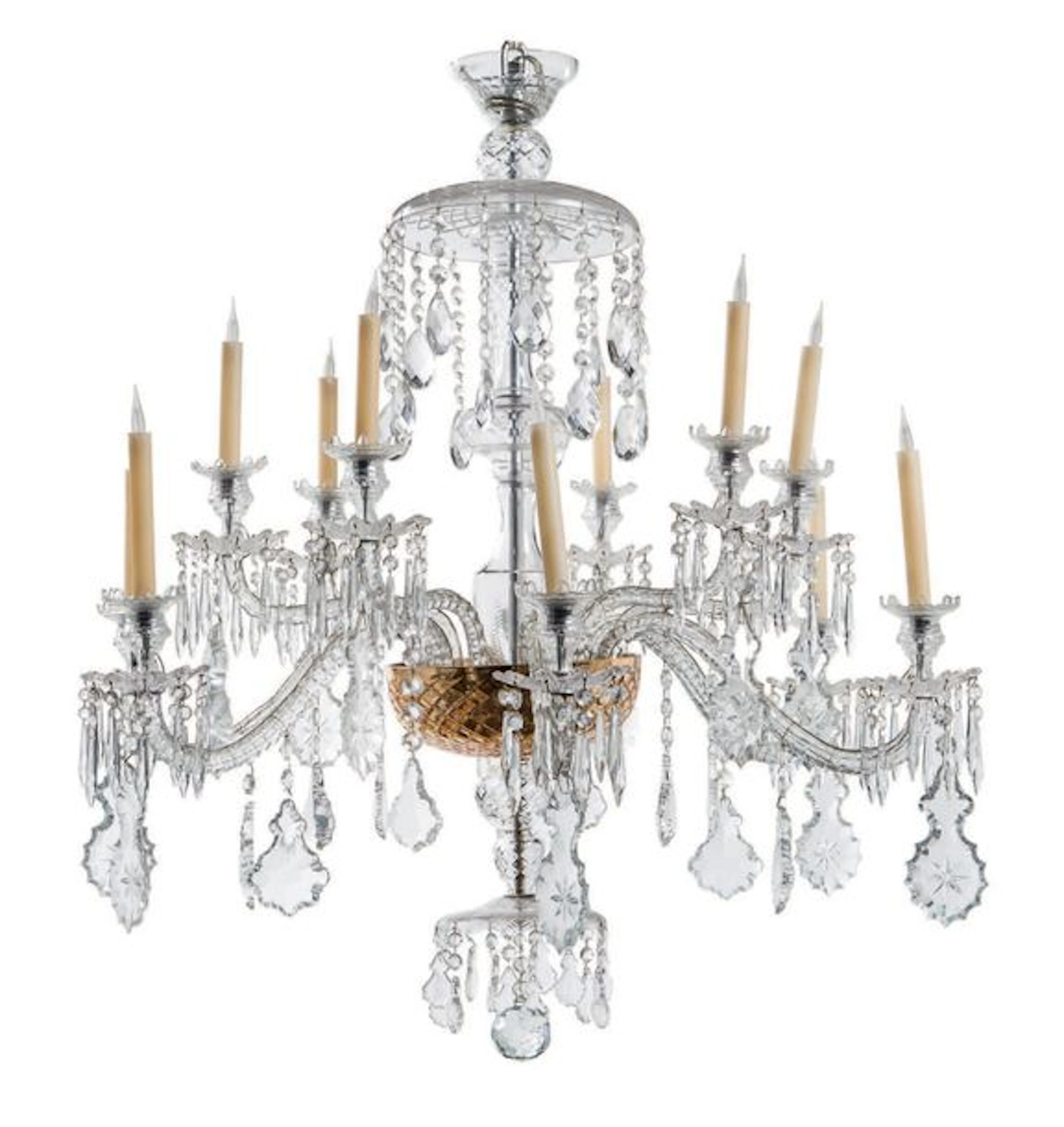 Paire de lustres en verre et cristal, à douze…